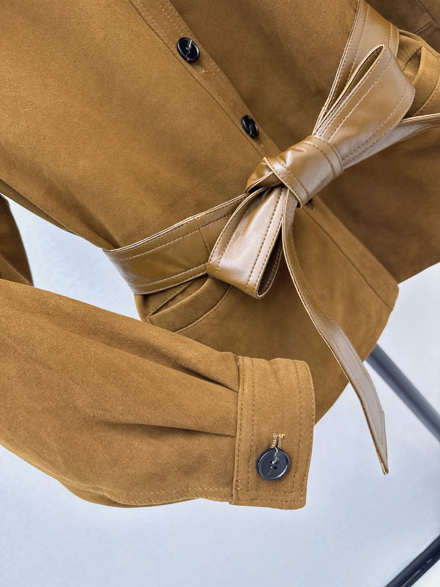 Sain 26fw suede fleece belted leather jacket