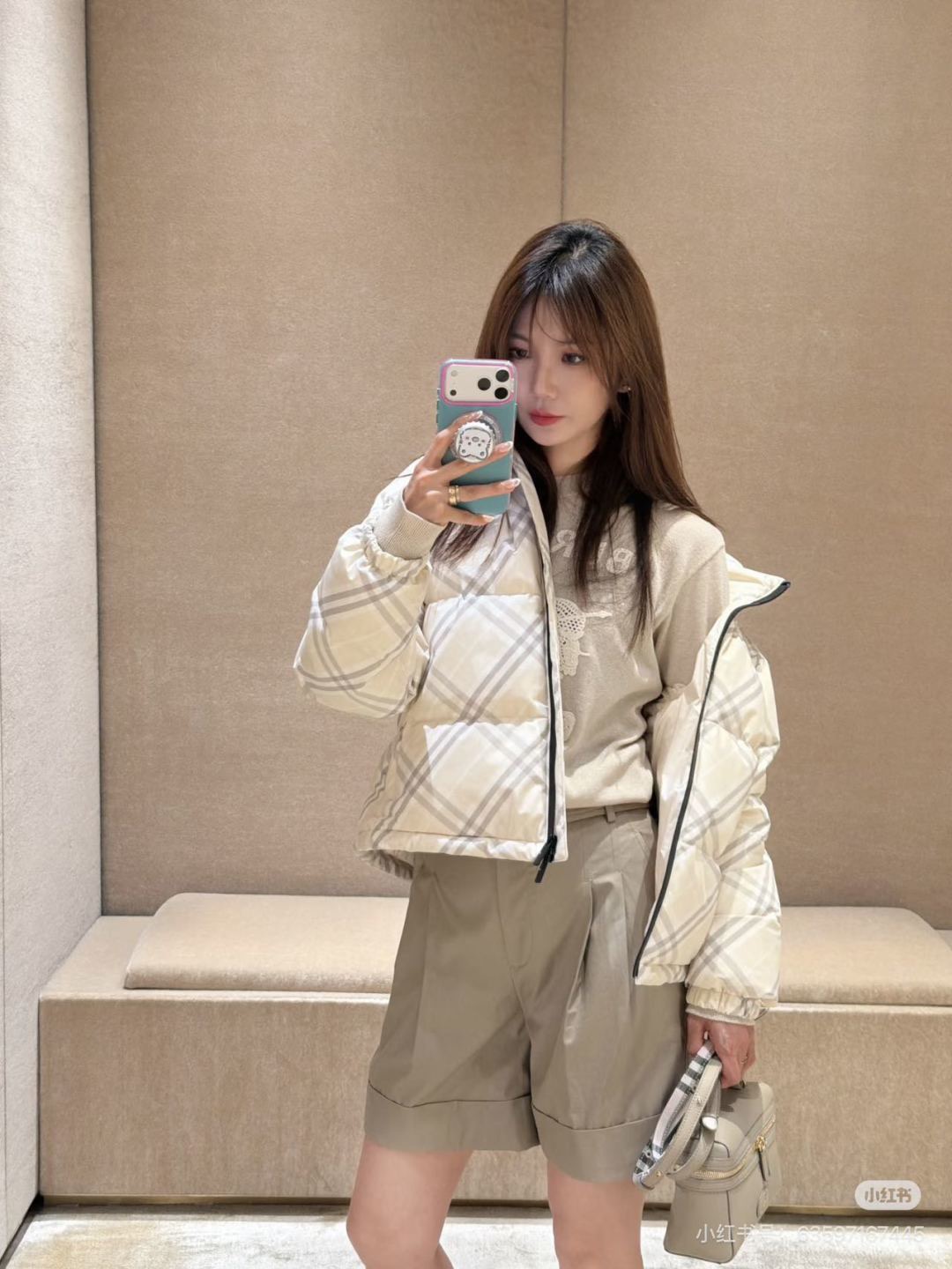 Bur 26fw check cropped down jacket