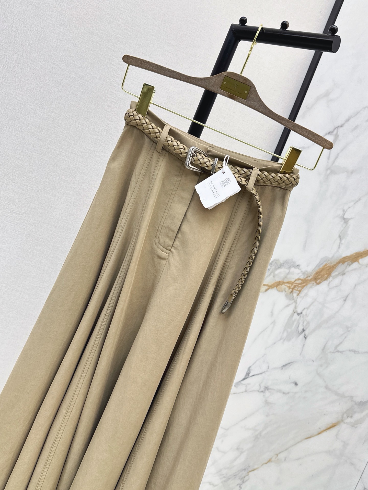 Brun 26ss belted pleated skirt