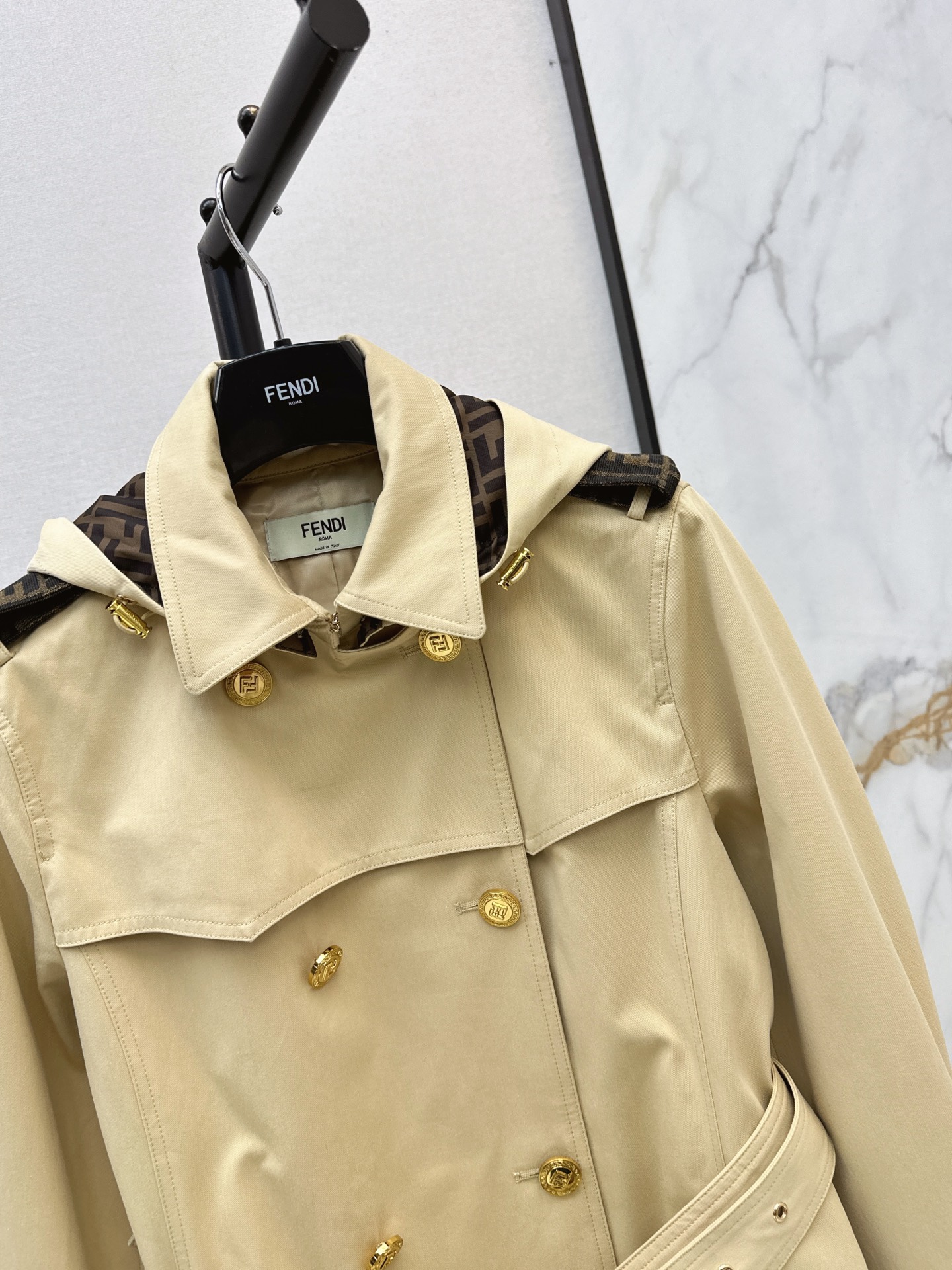 Fen 26fw hooded belted trench coats