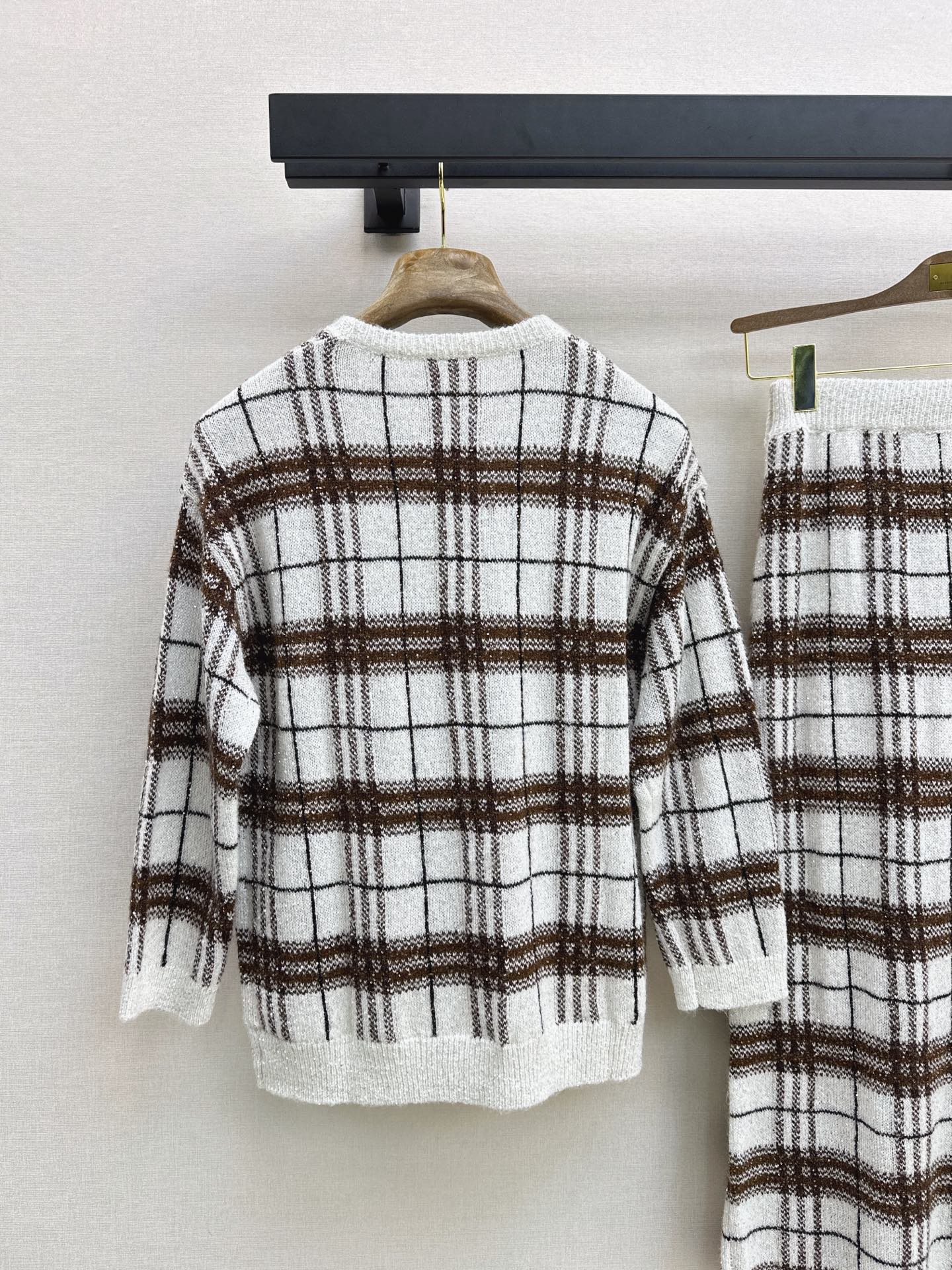 Brun 26fw check sweater skirt sets
