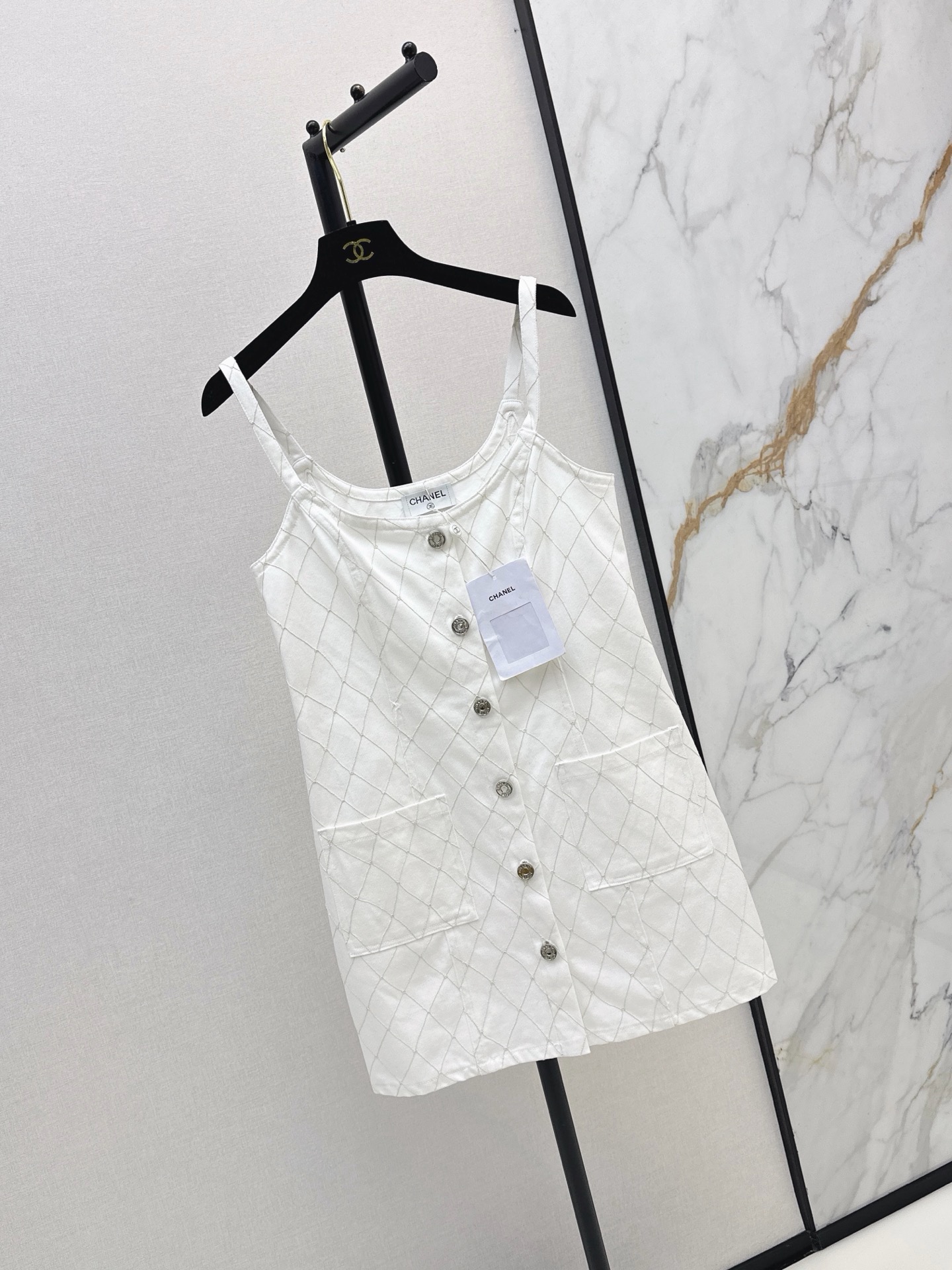 Chan 26ss denim embroidery slip dress