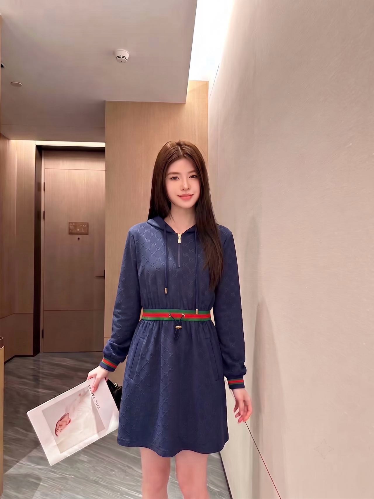 Guc 26fw jacquard hooded dress