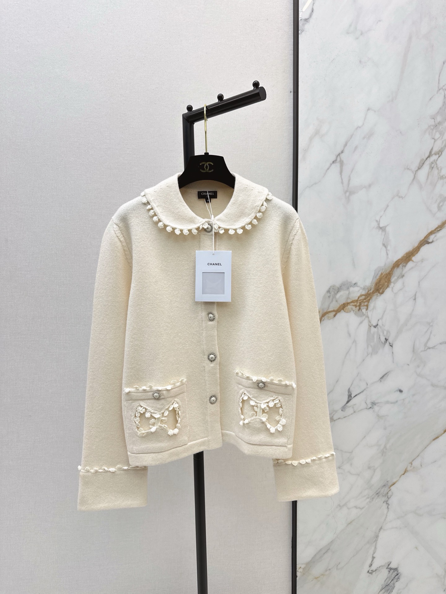 Chan 26fw lace-trim cardigan