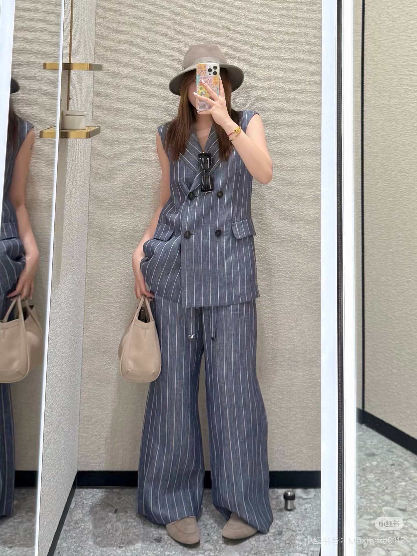 Max 26ss stripe linen suit vest