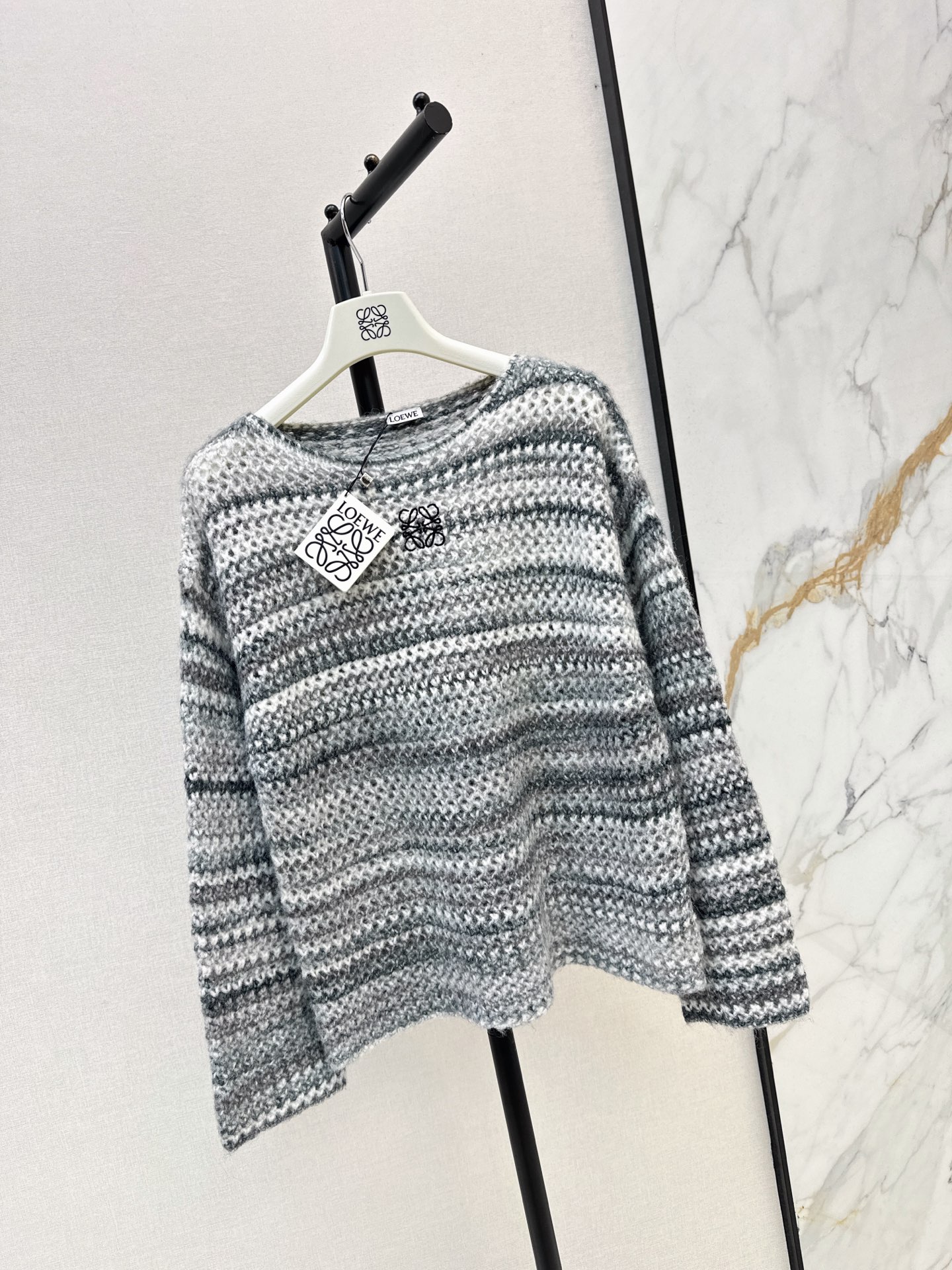 Loe 26fw stripe hollow knit sweater