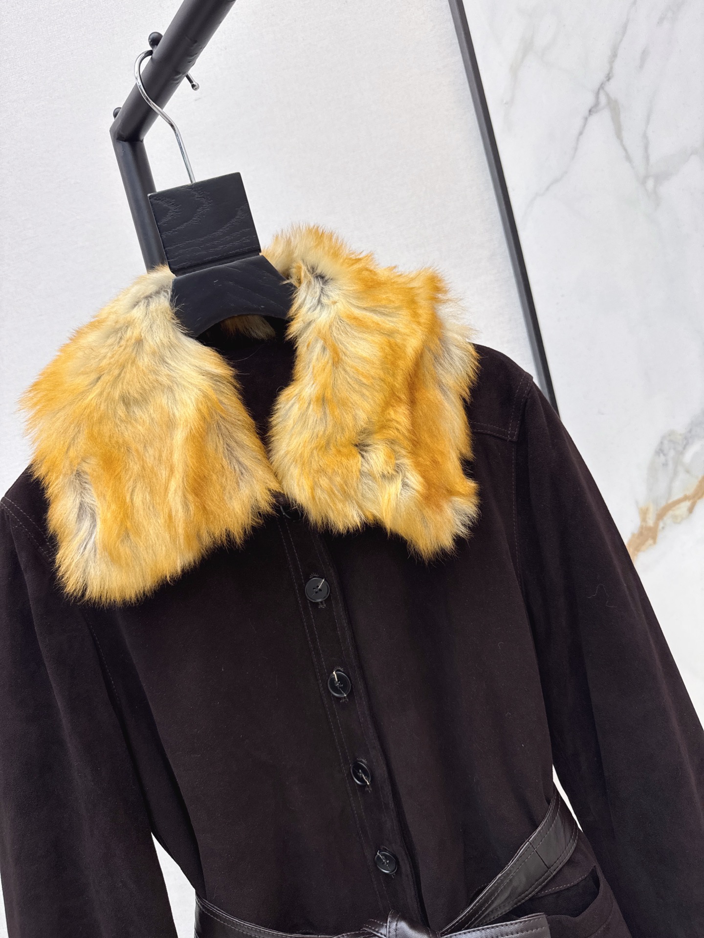 Sain 26fw suede fleece belted leather jacket