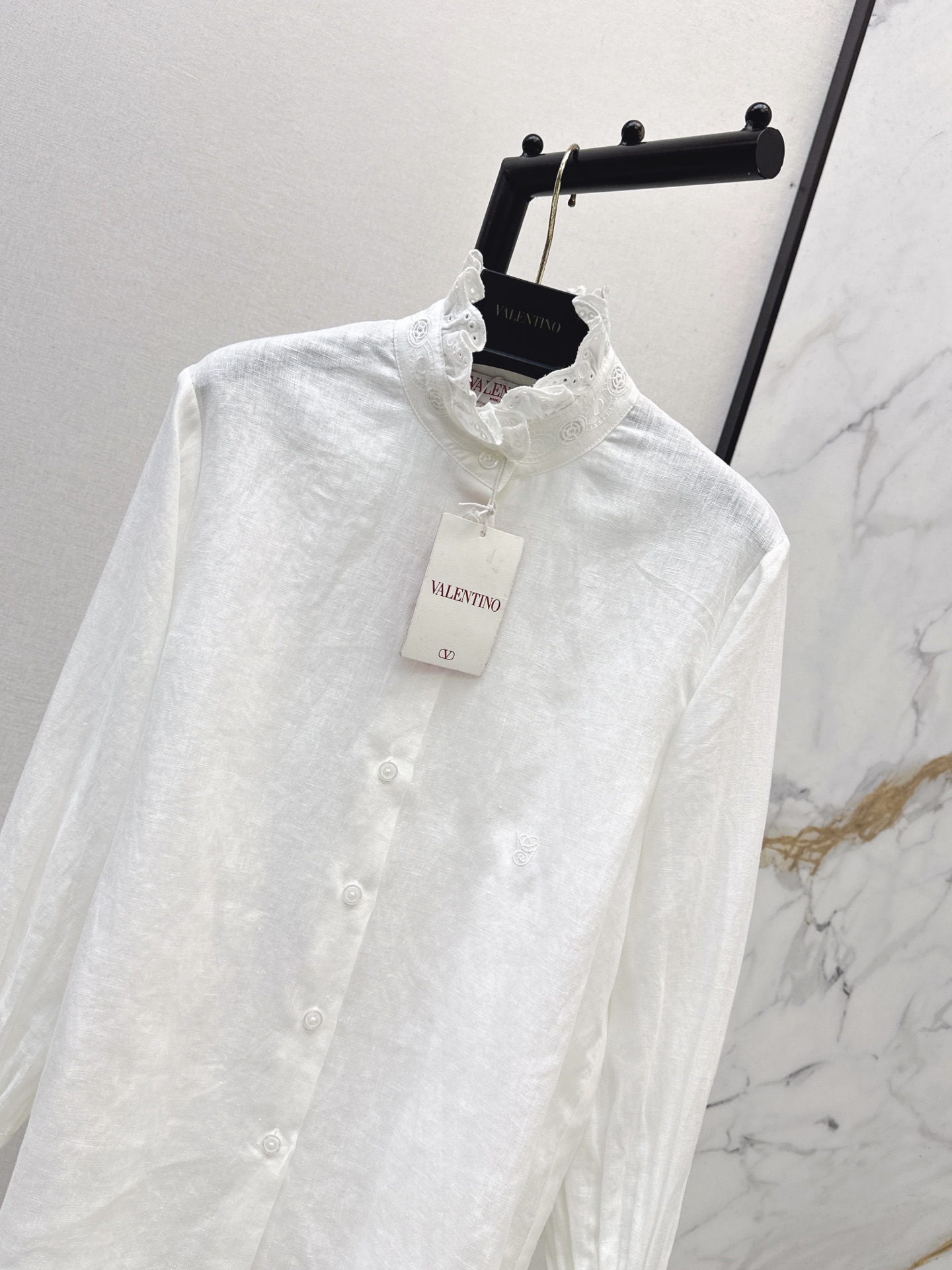 Valen 26fw lace trim linen shirt