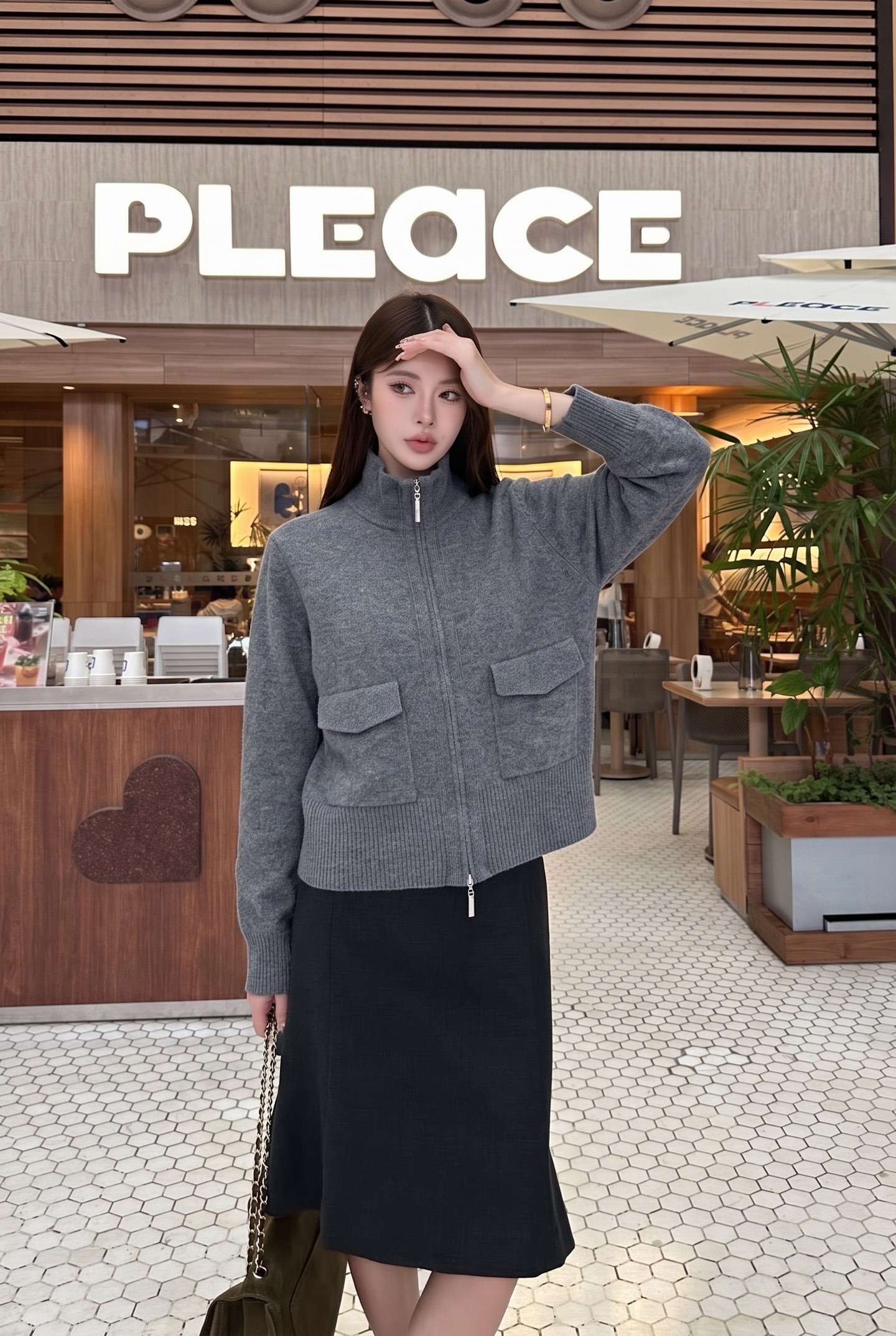 Brun 26fw stand collar knit cardigan