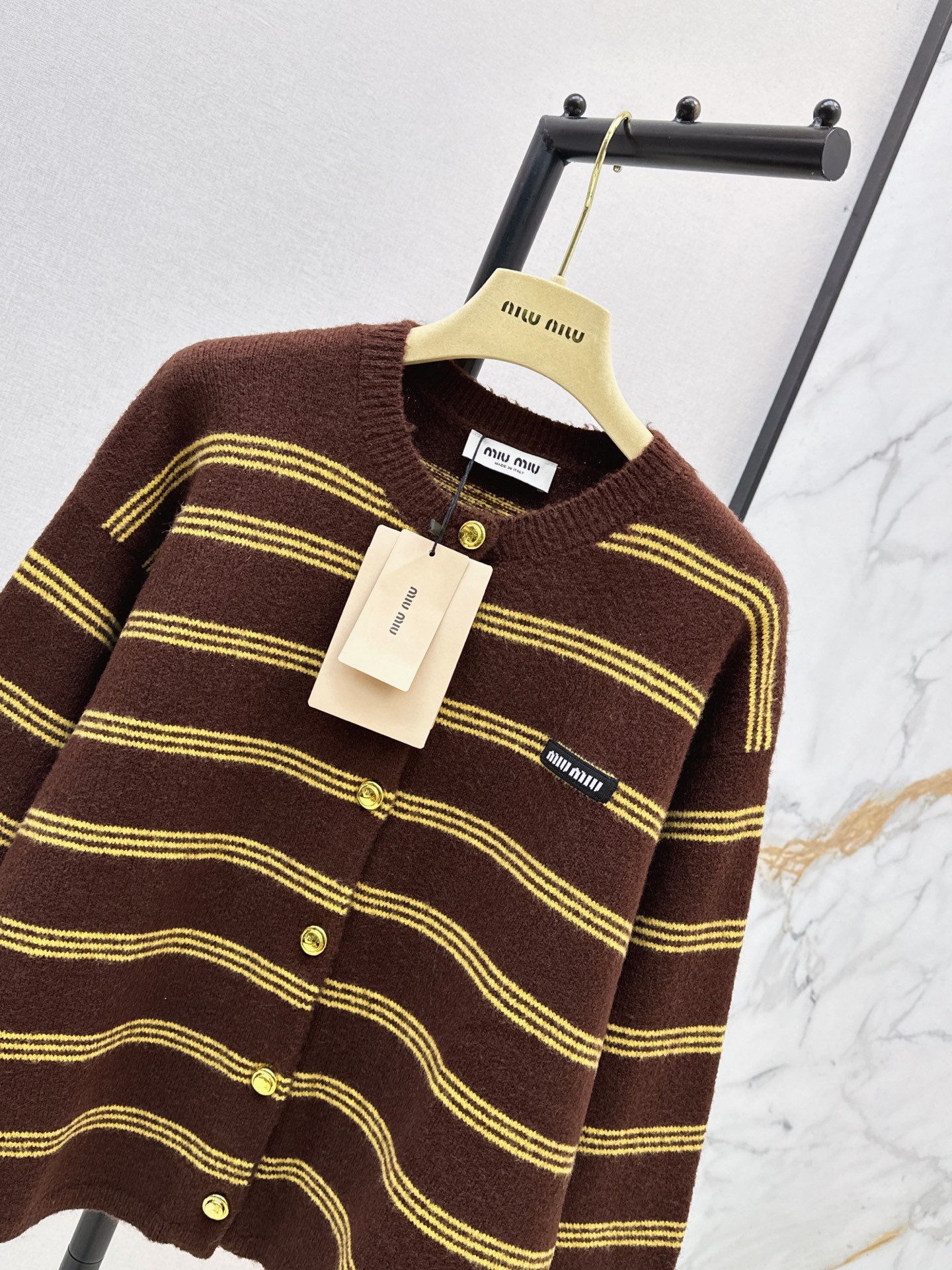 Miu 26fw stripe knit cardigan