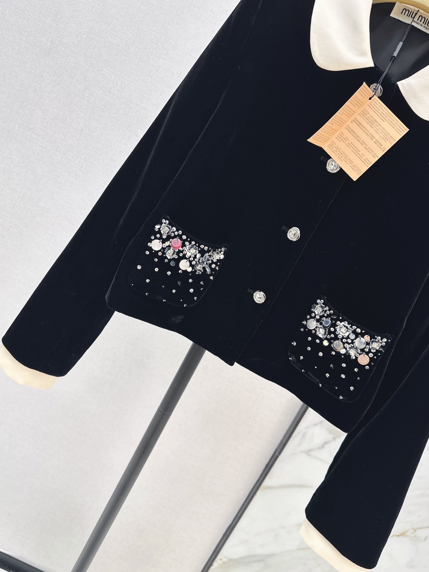 Miu 26fw rhinestone velvet jacket