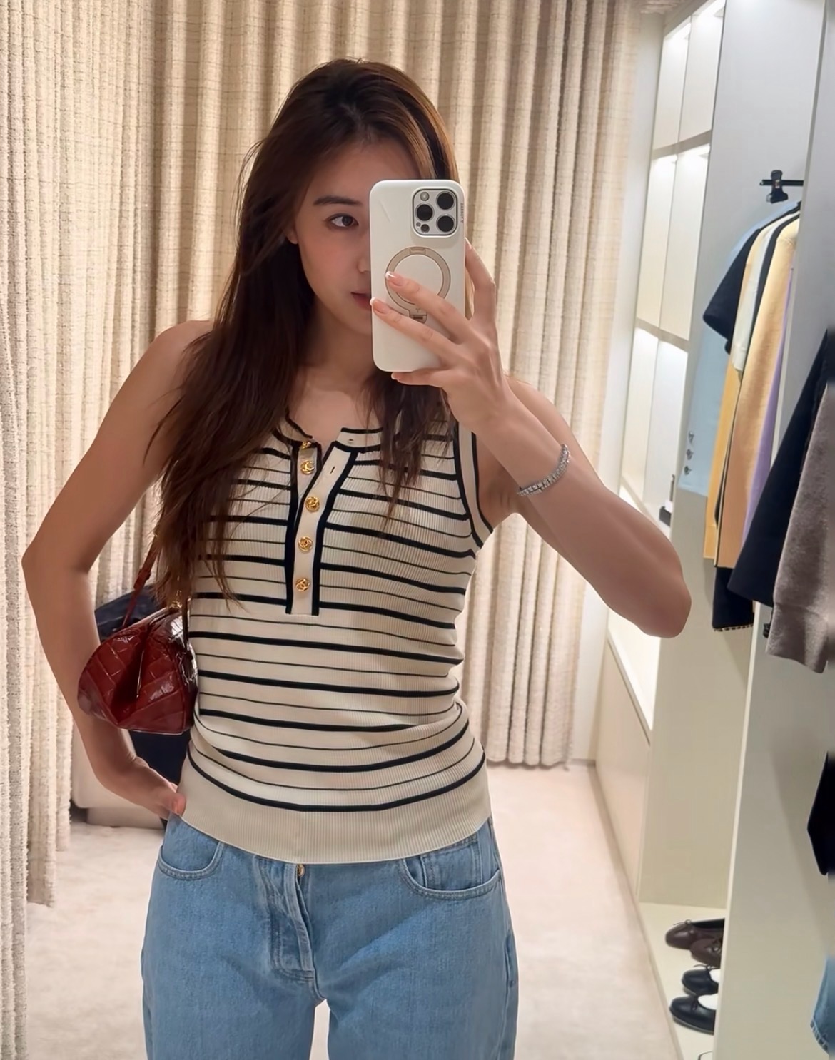 Chan 26fwstripe knit vest