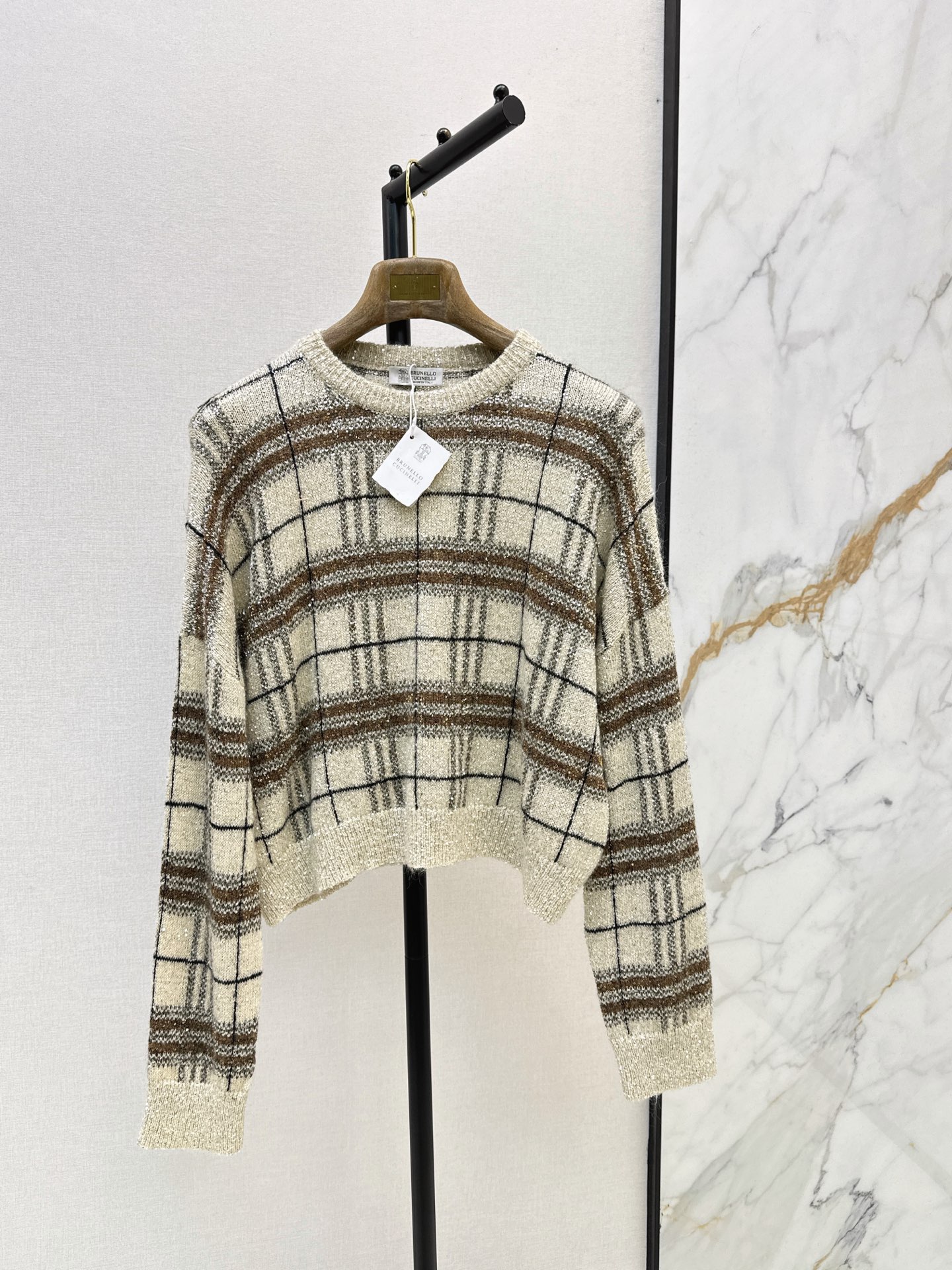 Brun 26fw plaid knit sweater