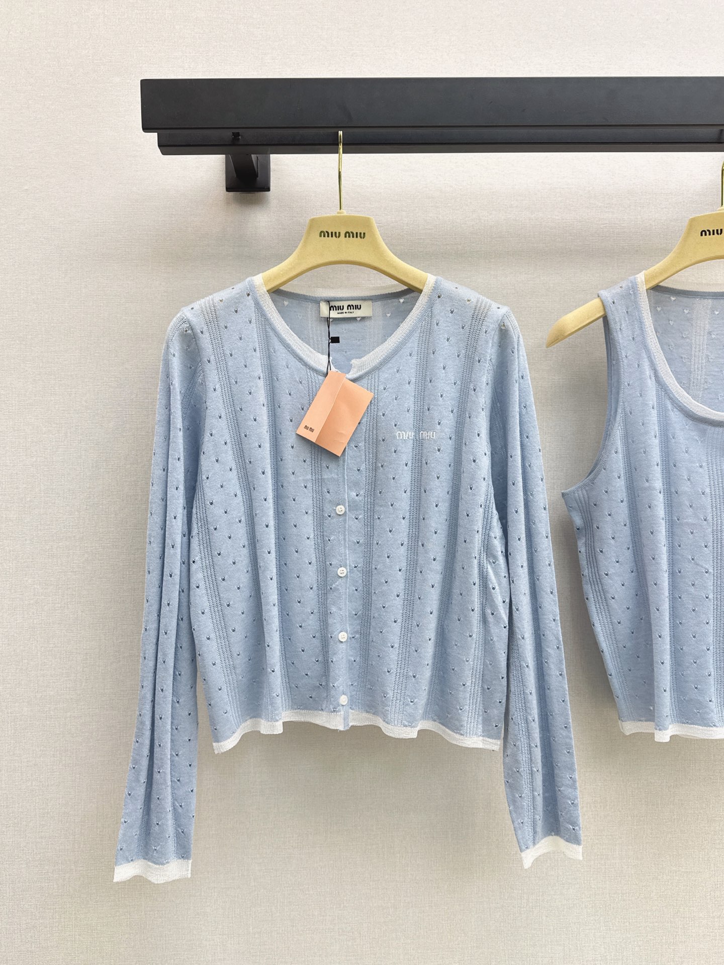 Miu 26fw lace trim knit cardigan vest sets