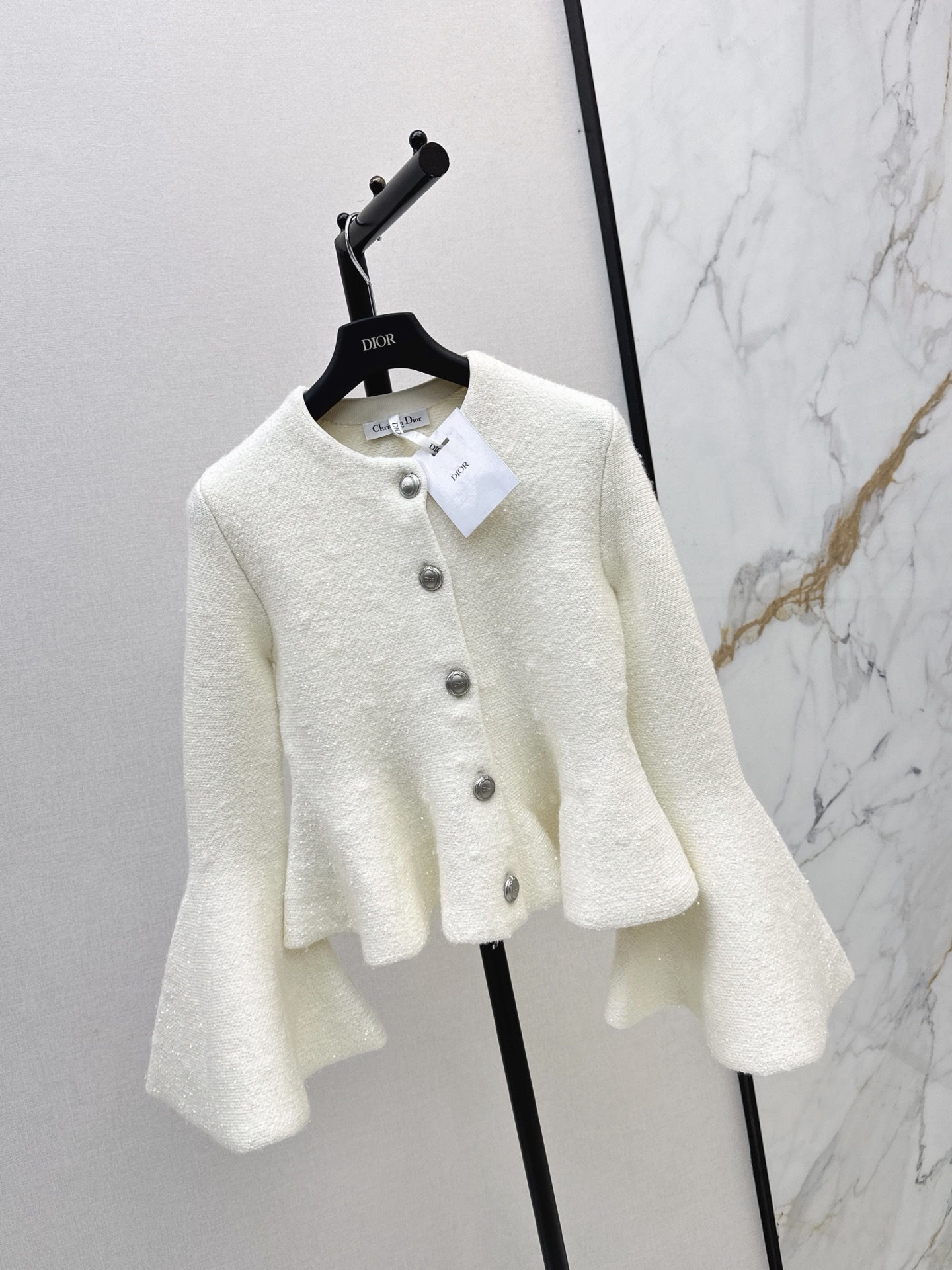 CD 26fw iridescent sequin bell-sleeve peplum knit jacket