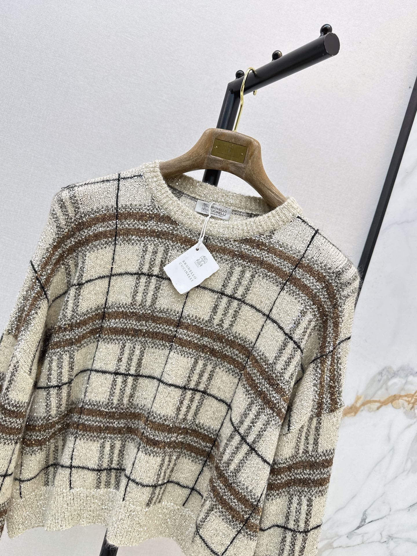 Brun 26fw plaid knit sweater
