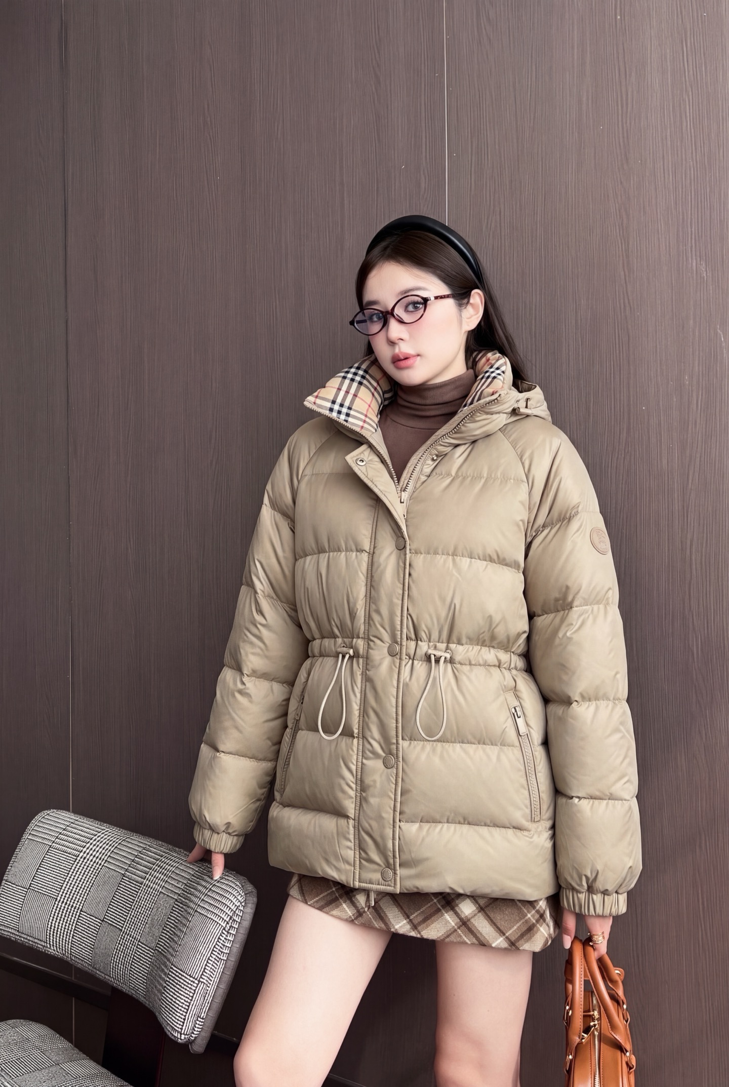 Bur 26fw hooded drawstring down jacket