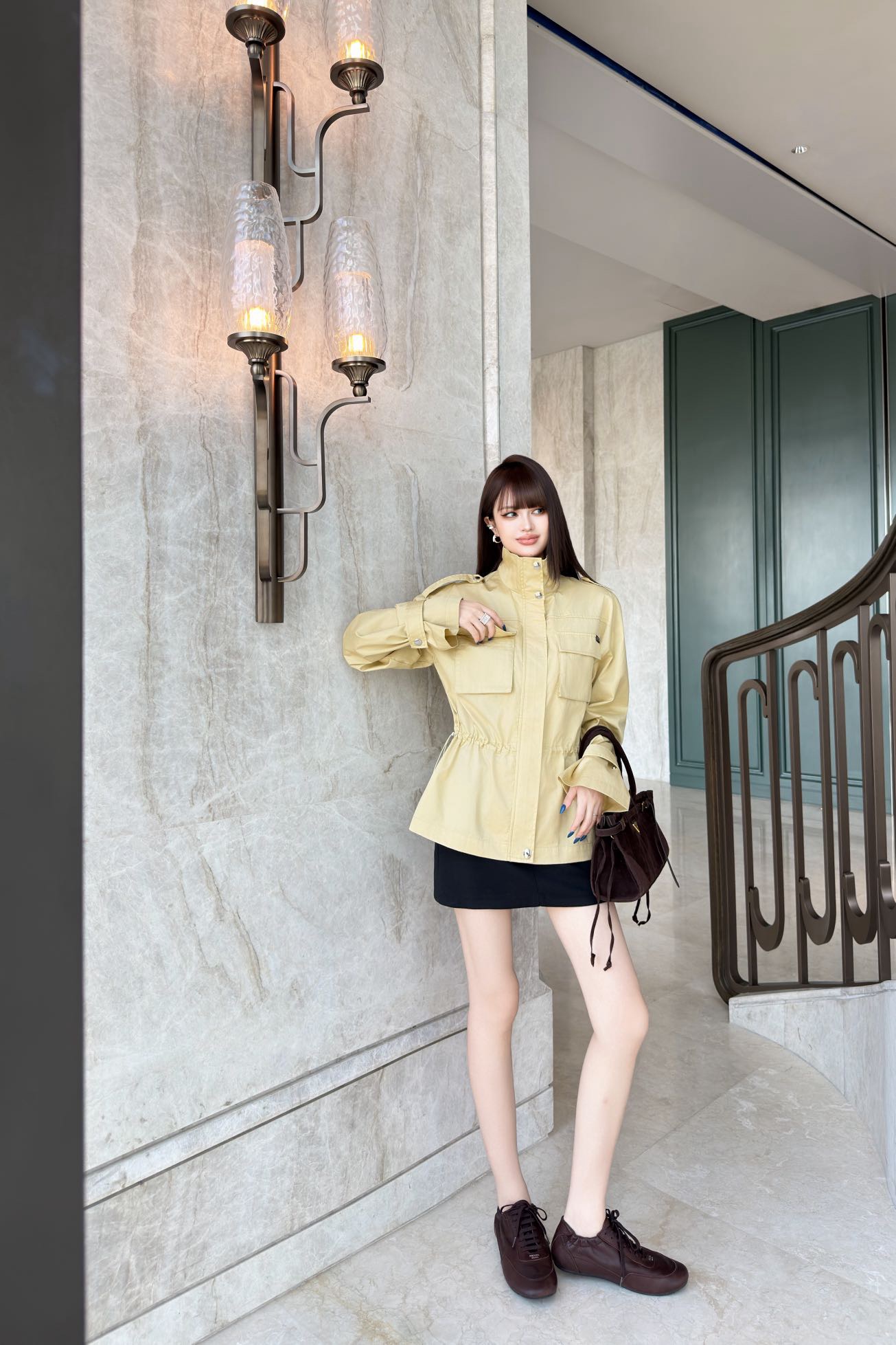 Pra 26fw drawstring stand collar jacket