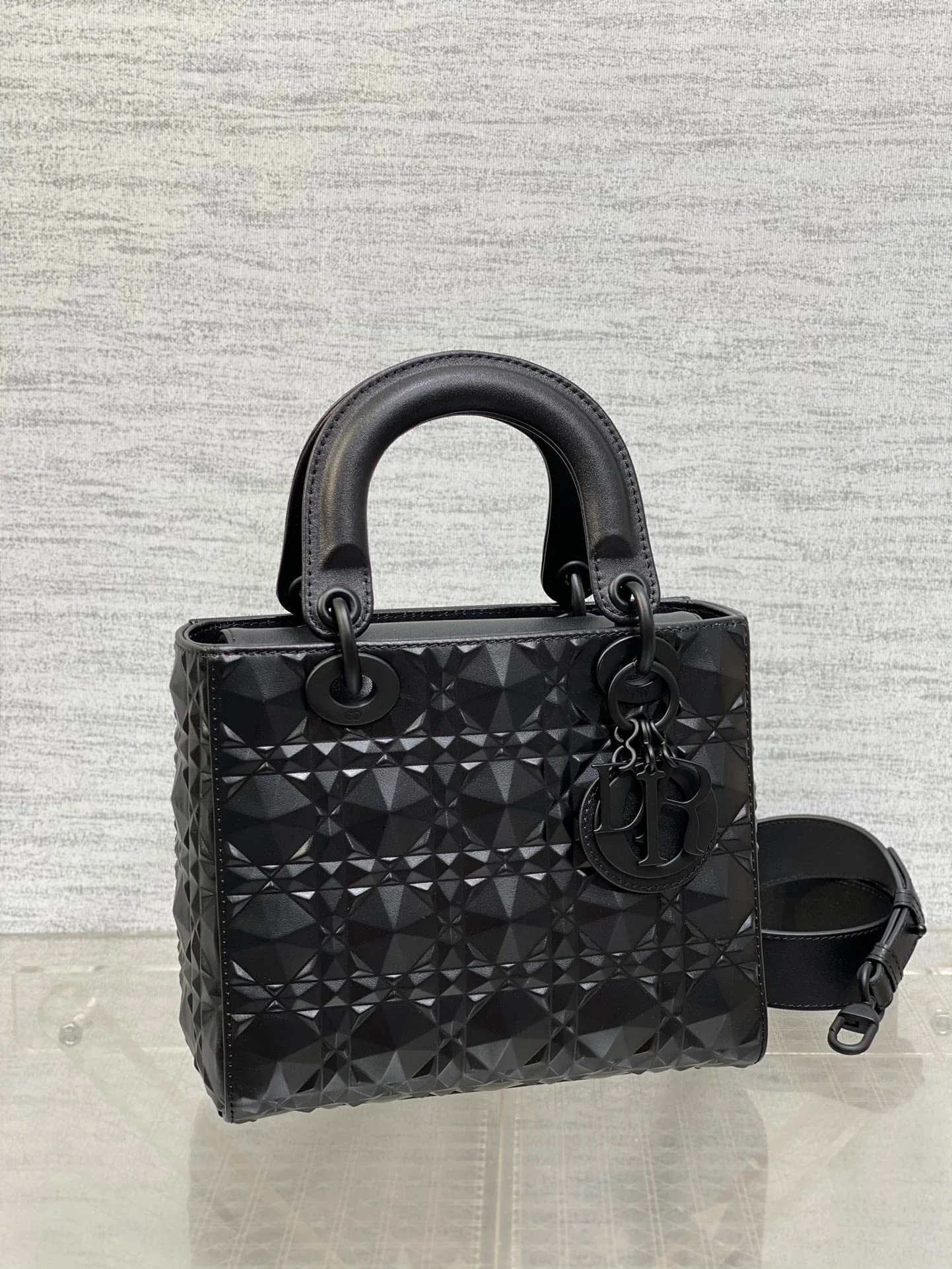 DO  Mini Lady Bag  Matte Black Diamond Pattern Calfskin