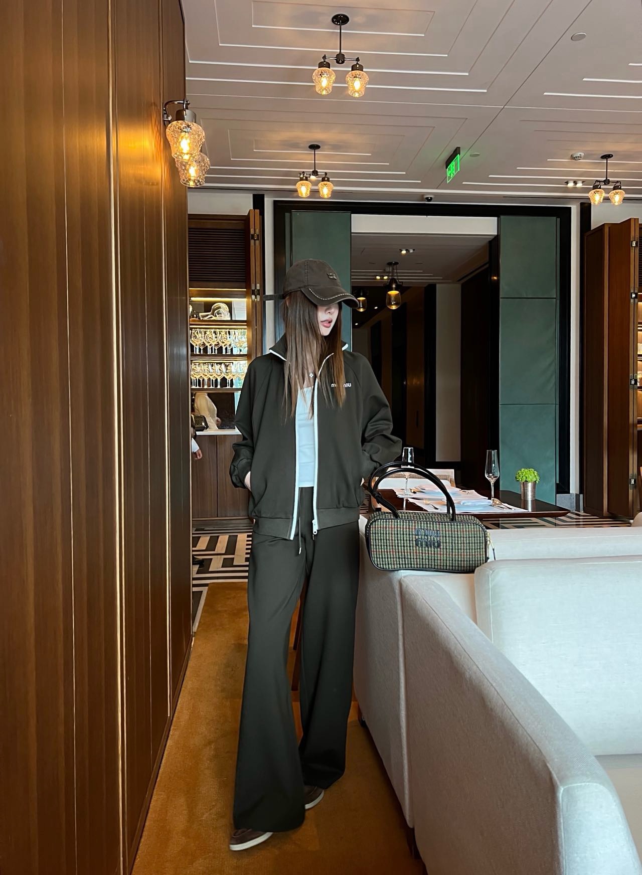 Miu 26fw zipper jacket drawstring pants sets