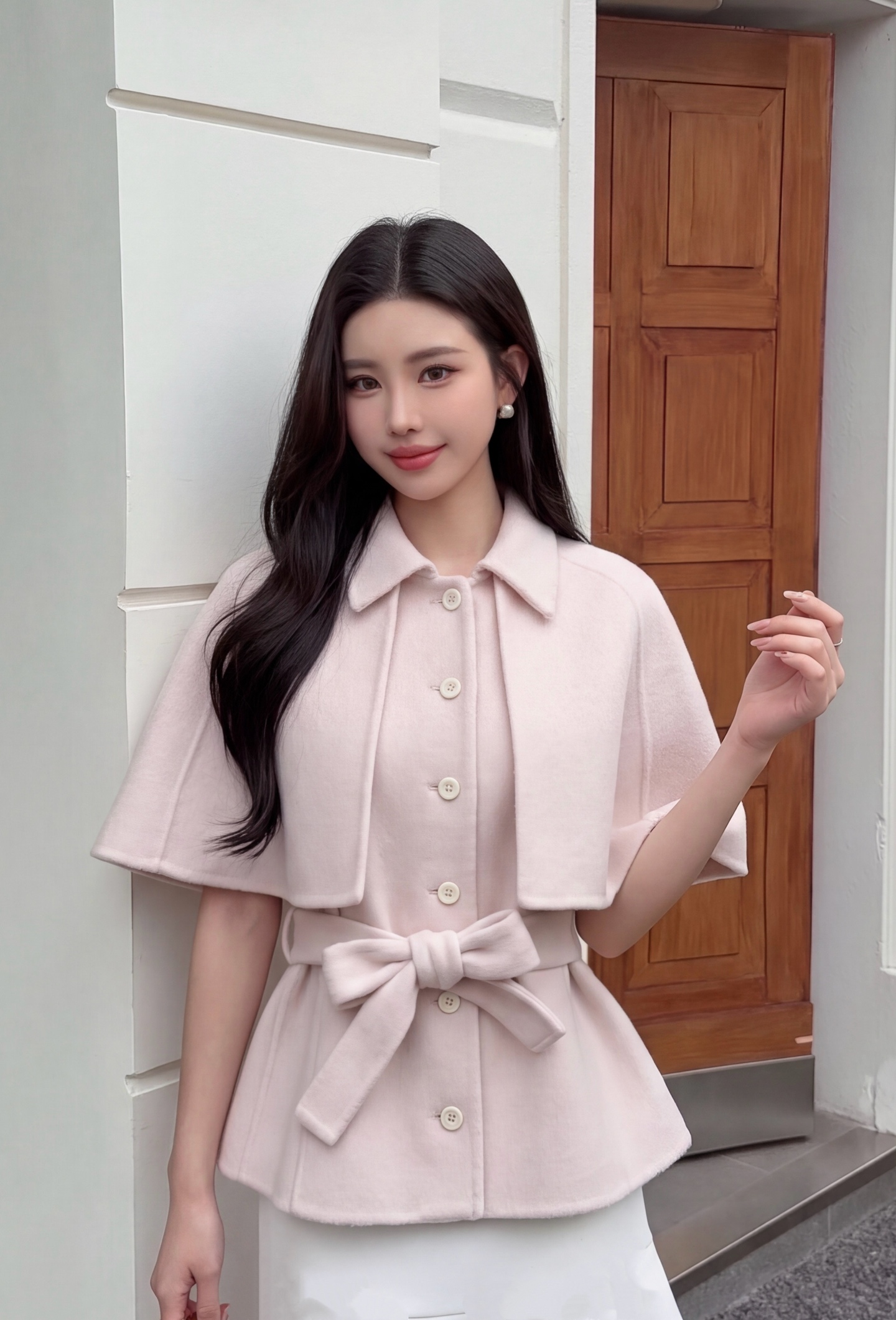 Chan 26fw woolen belted vest cape jacket sets
