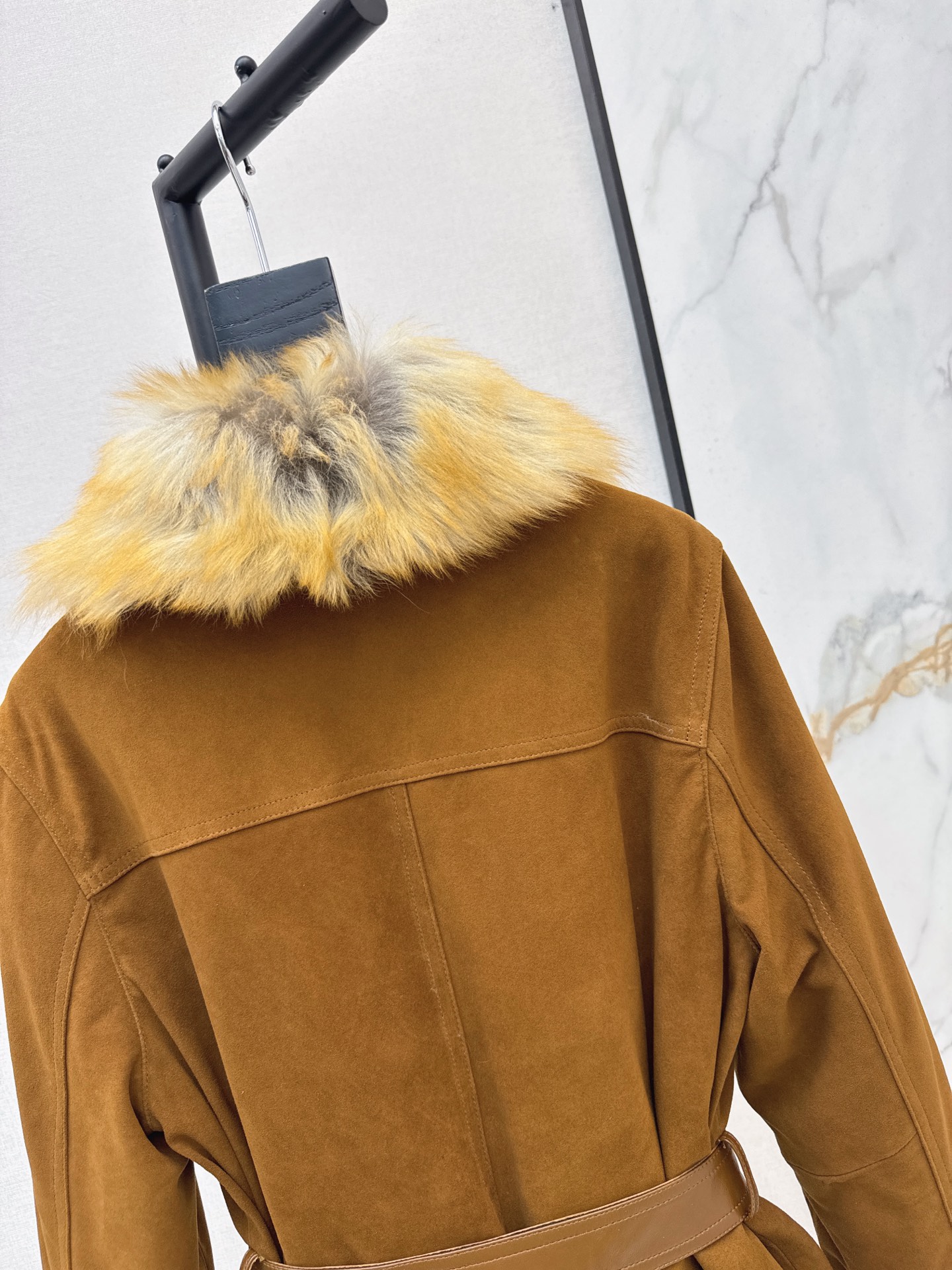 Sain 26fw suede fleece belted leather jacket