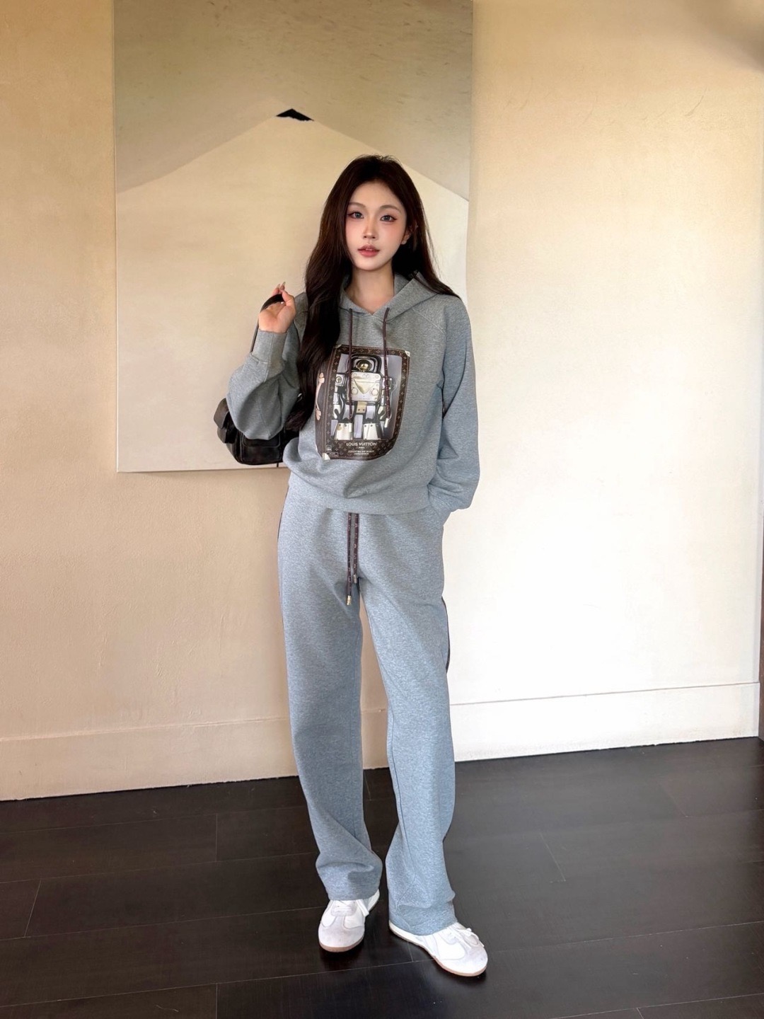 Loui 26fw print hoodie pants sets