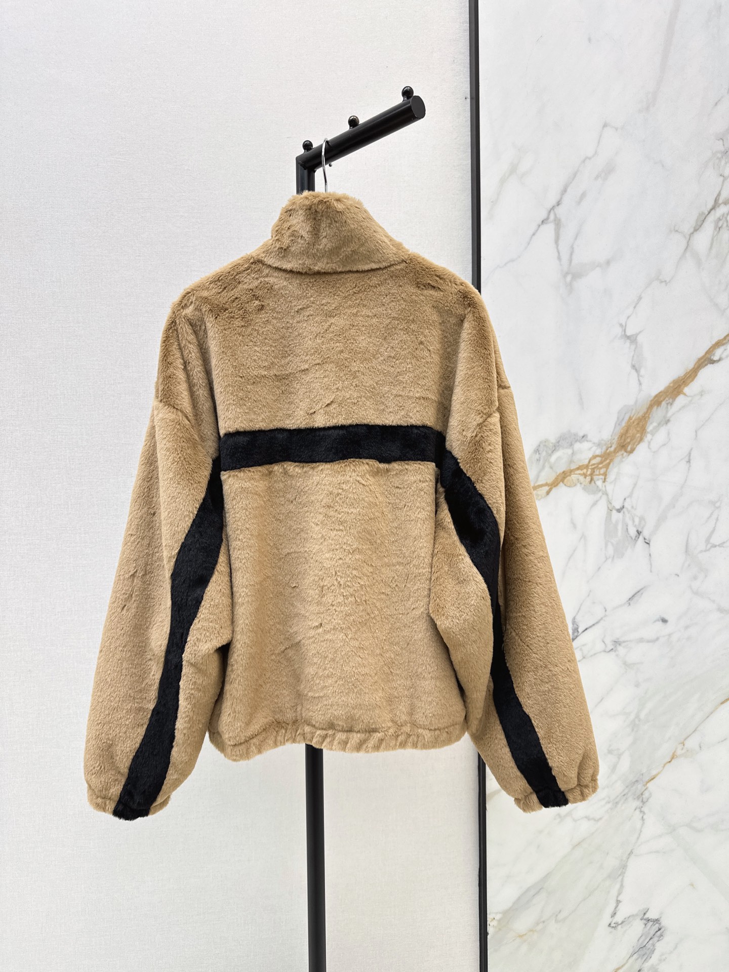 Sain 26fw contrast-panel plush fleece zip jacket