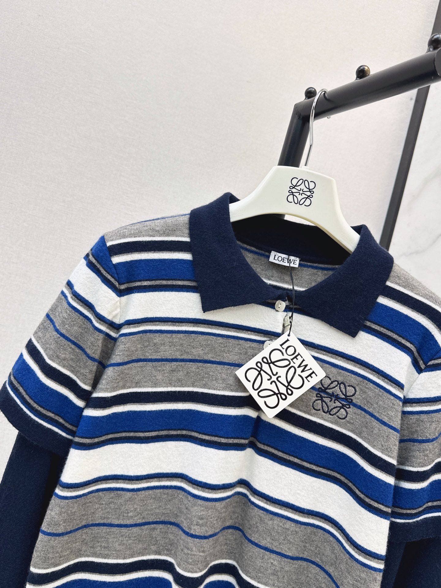 Loe 26fw 2in1 stripe polo knitwear