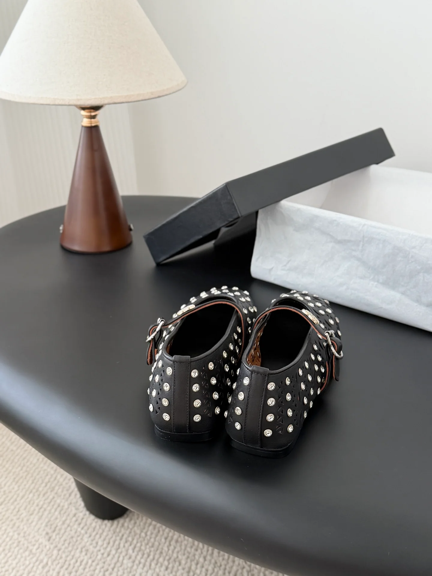Chan 26ss mary jane hollow rhinestone shoes