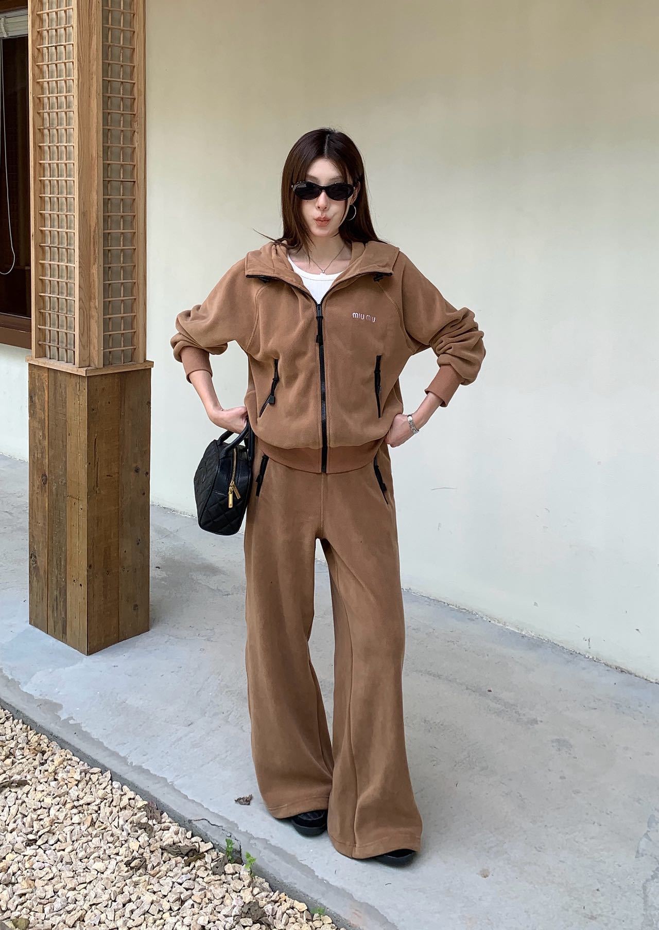 Miu 26fw casual hooded jacket pants sets