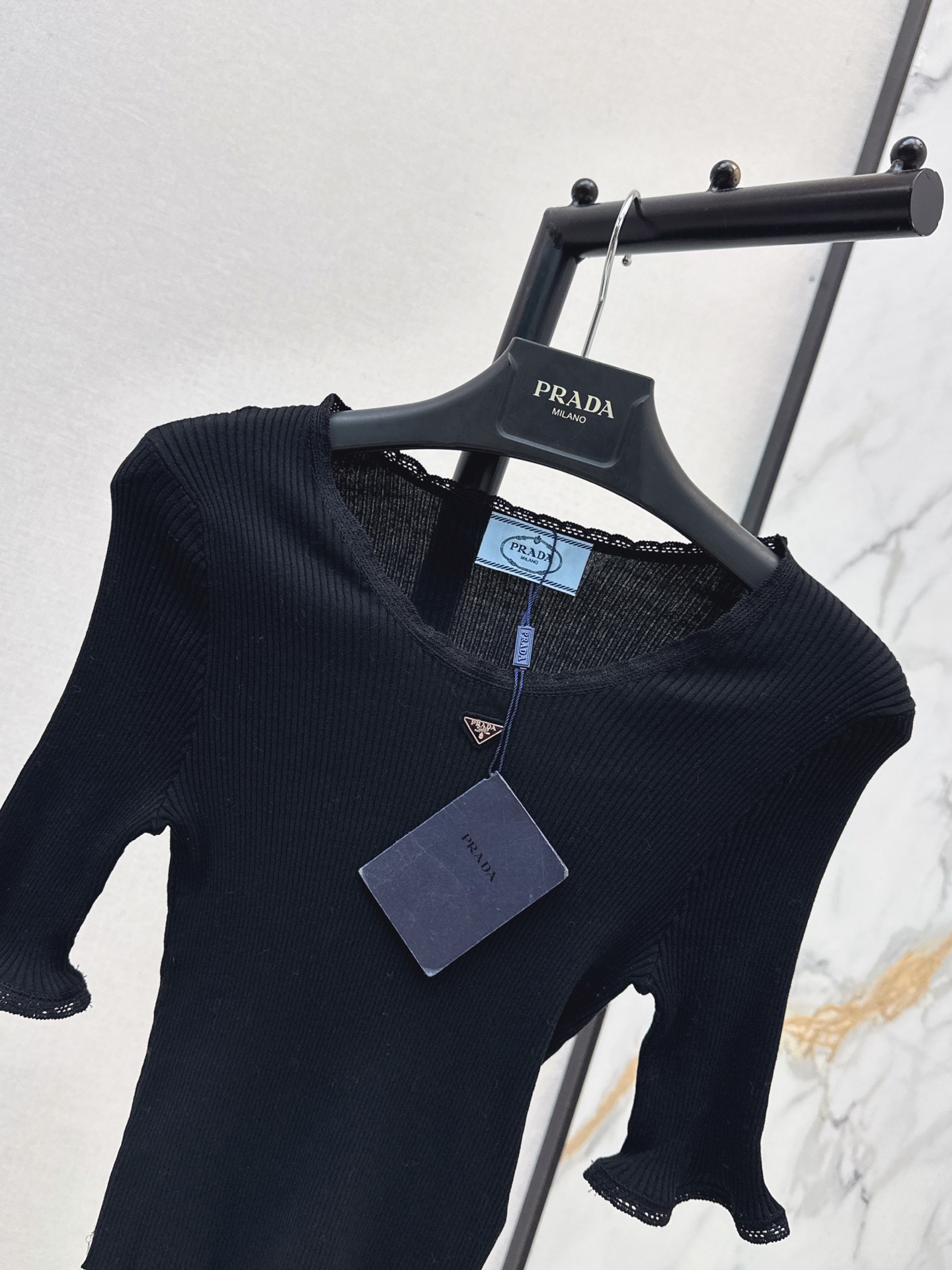 Pra 26fw lace trim knit top