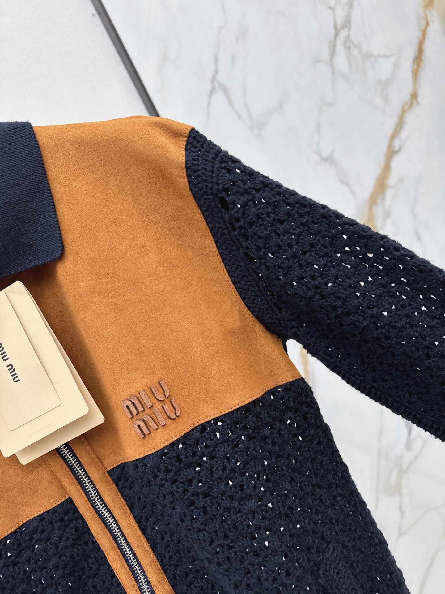 Miu 26fw suede contract knit jacket