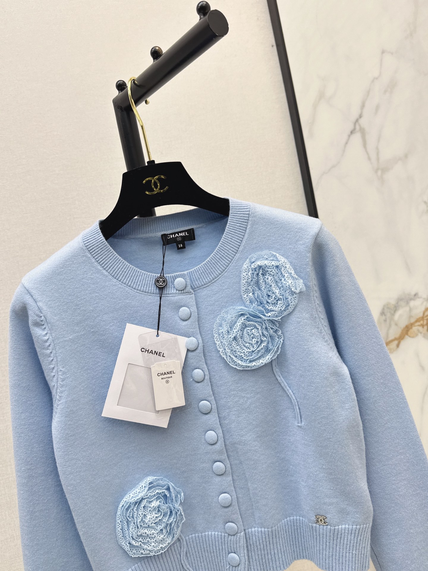 Chan 26fw 3d floarl knit cardigan