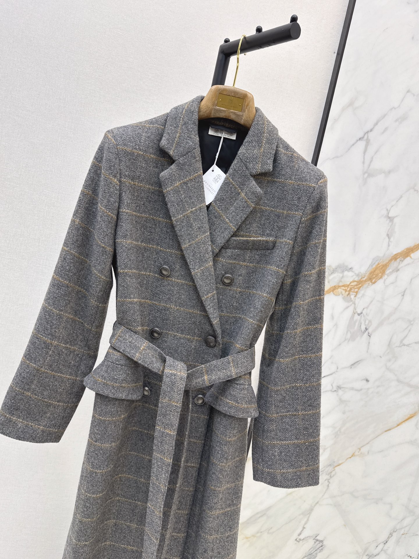 Brun 26fw belted check overcoats