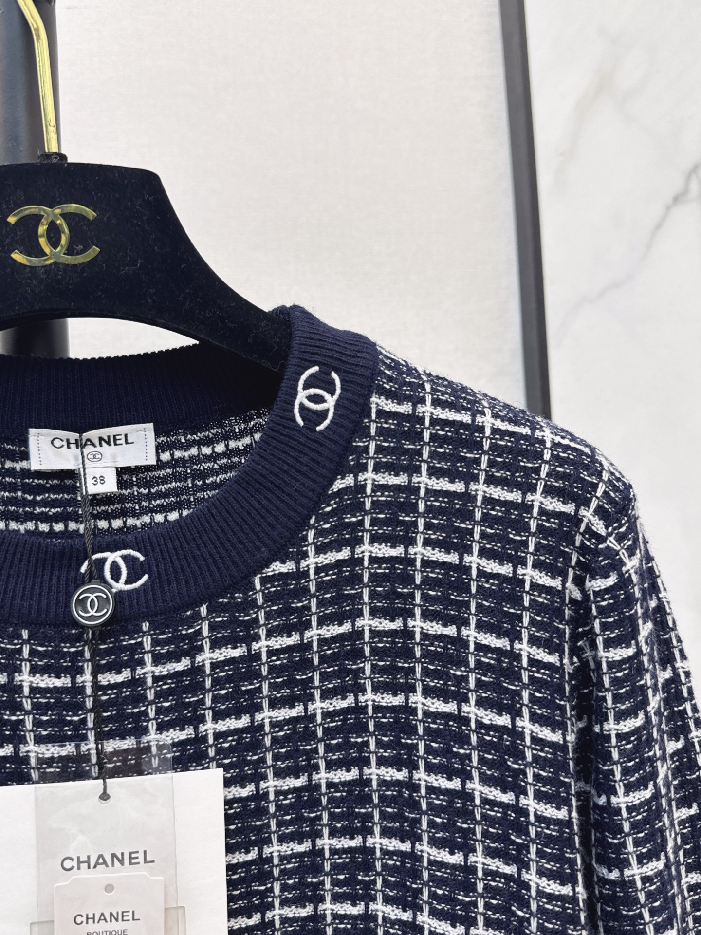 Chan 26fw check jacquard sweater