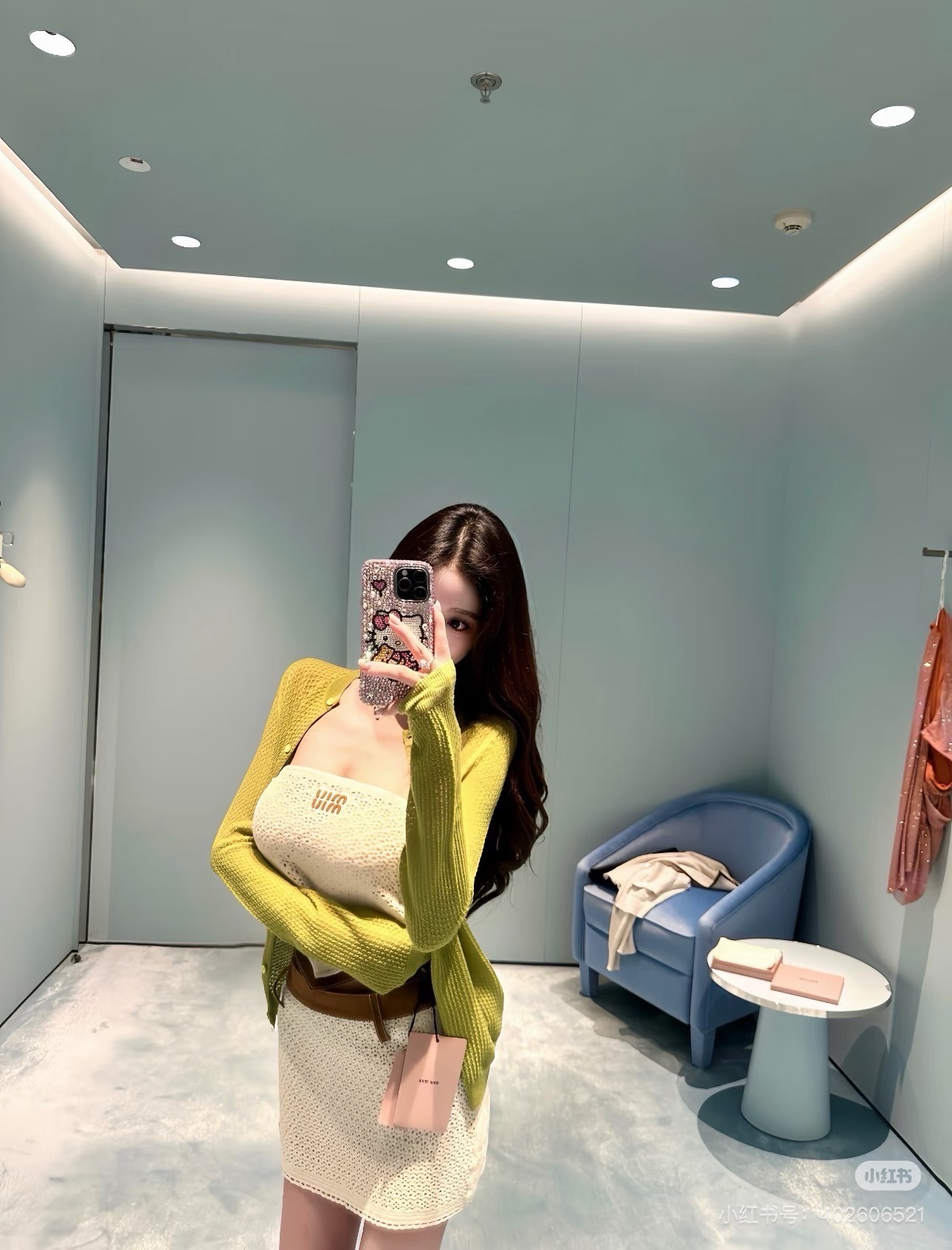 Miu 26fw hollow knit tube top A-line mini skirt sets