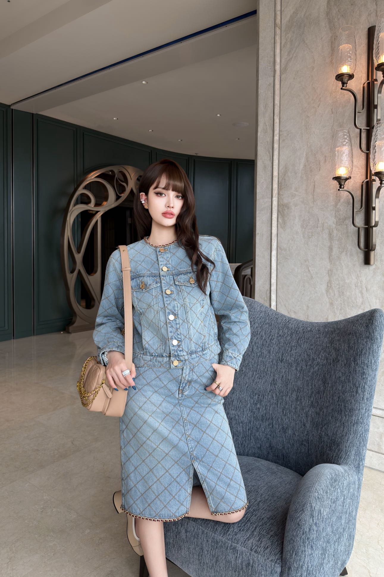 Chan 26fw diamond pattern denim jacket