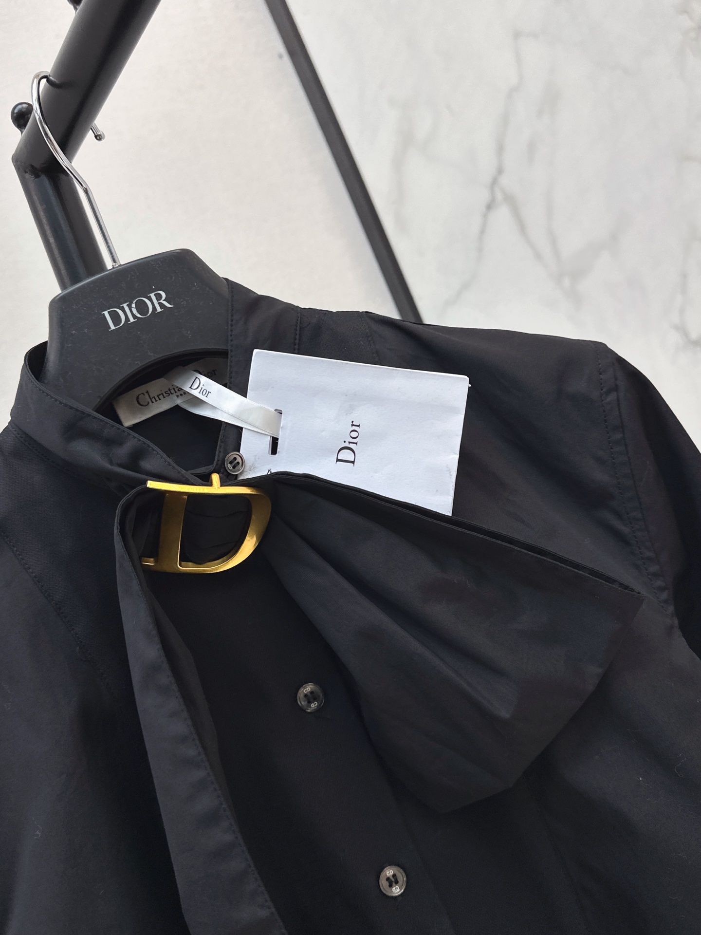 CD 26fw Ring-Detail Tie-Neck Shirt