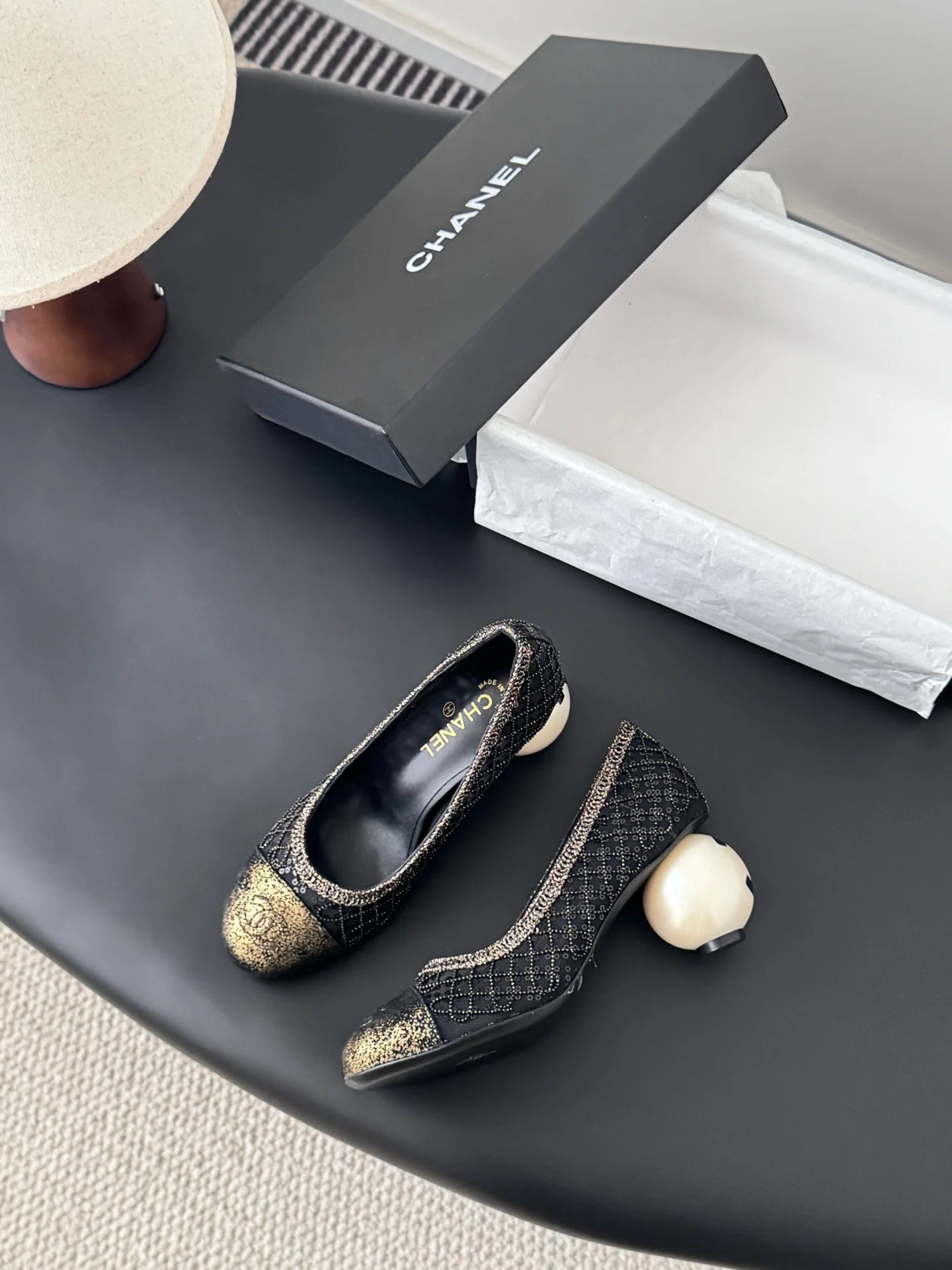 Chan 26ss pearl mary jane chunky heel
