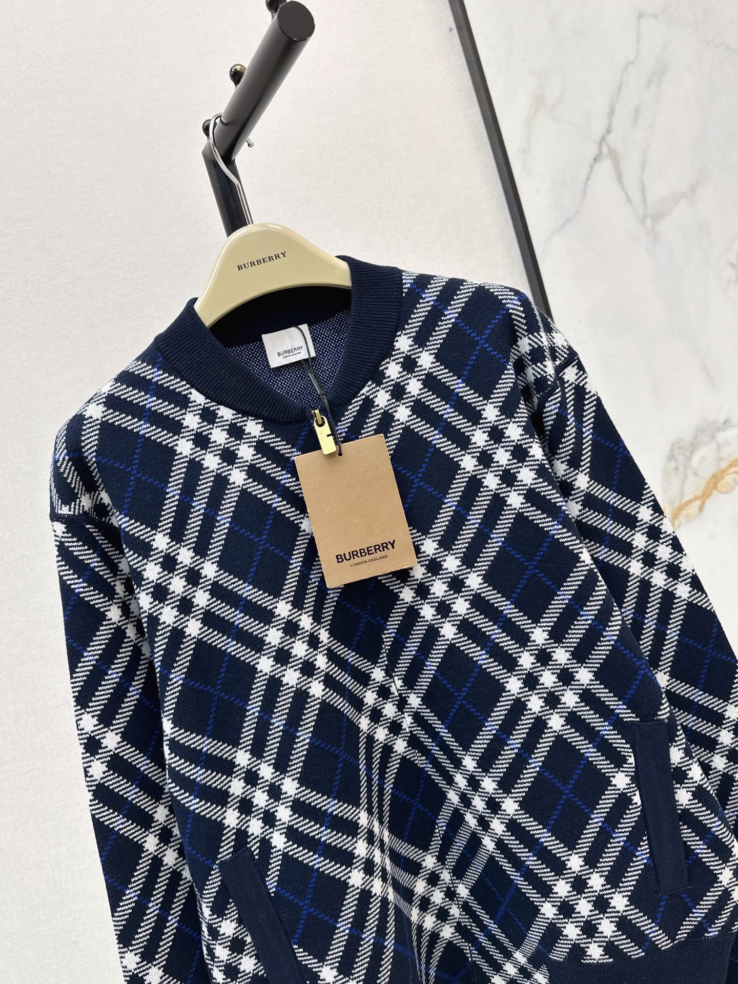 Bur 26fw check knit cardigan