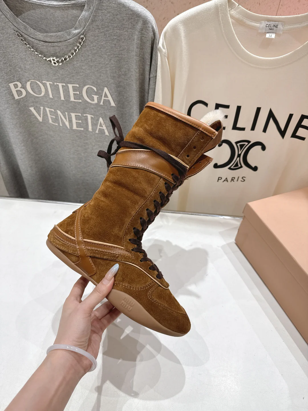 Miu fleece-lined lace-up boots