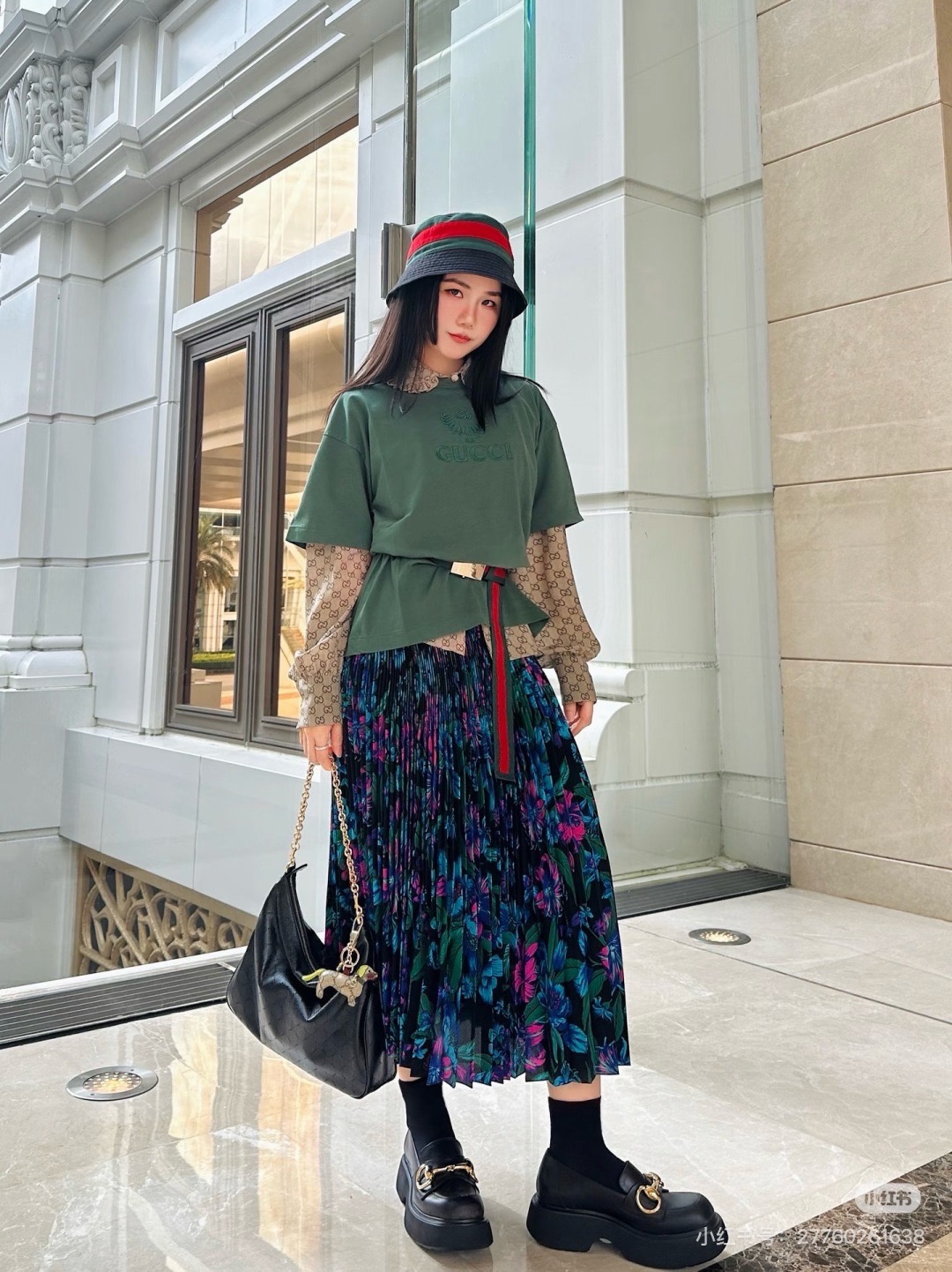 Guc 26fw print floarl pleated skirt