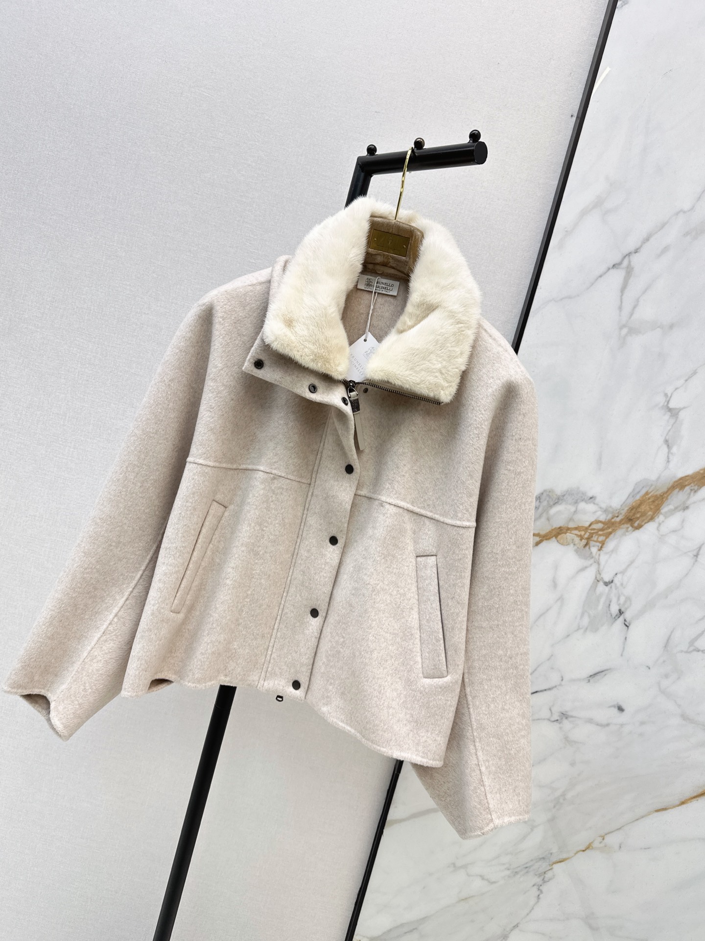 Brun 26fw fur-trim wool jacket