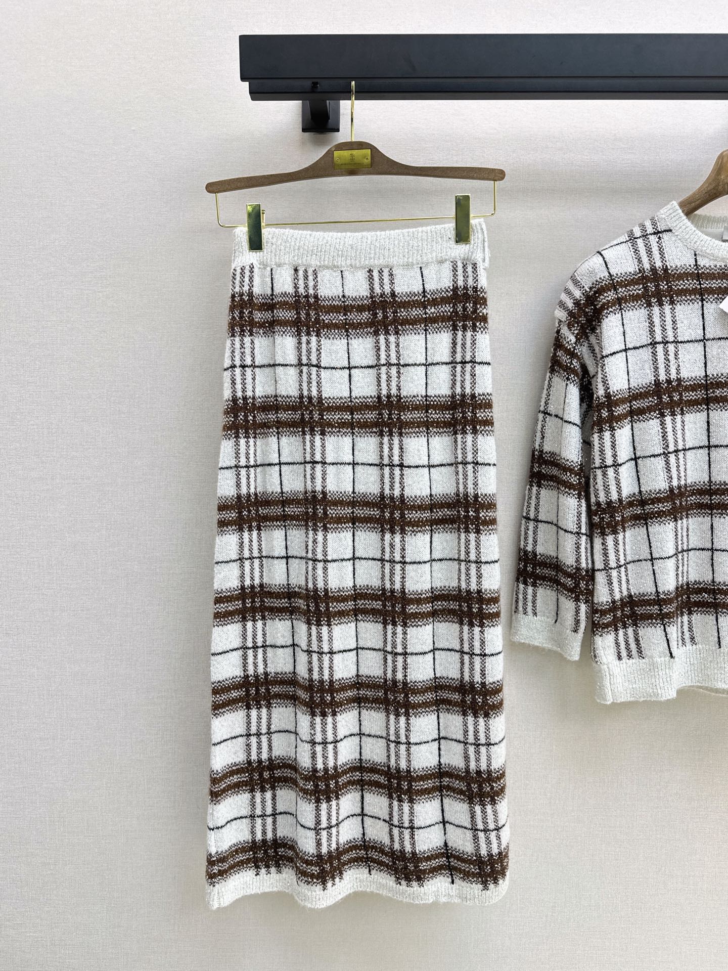 Brun 26fw check sweater skirt sets