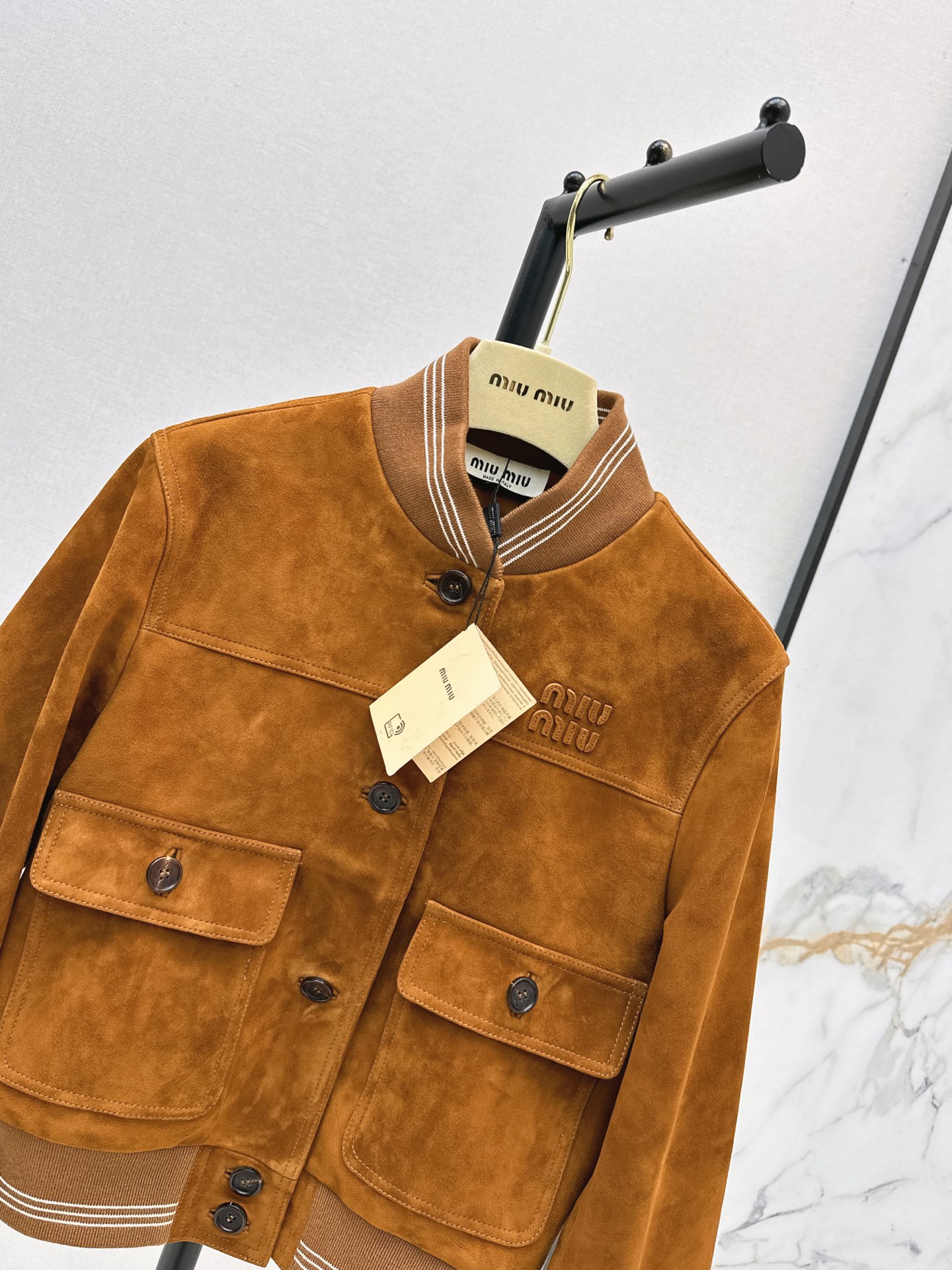 Miu 26fw cropped suede leather jacket