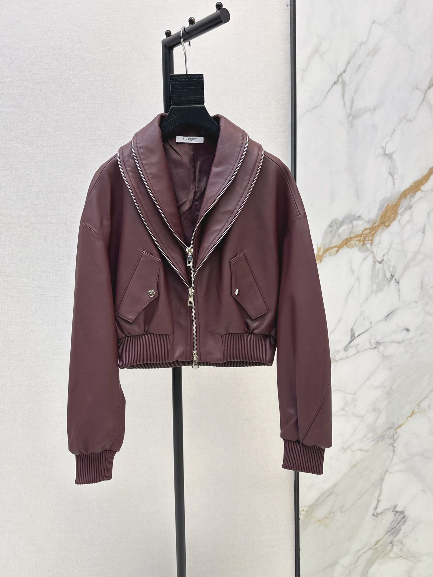 Giv 26fw leather zipper jacket