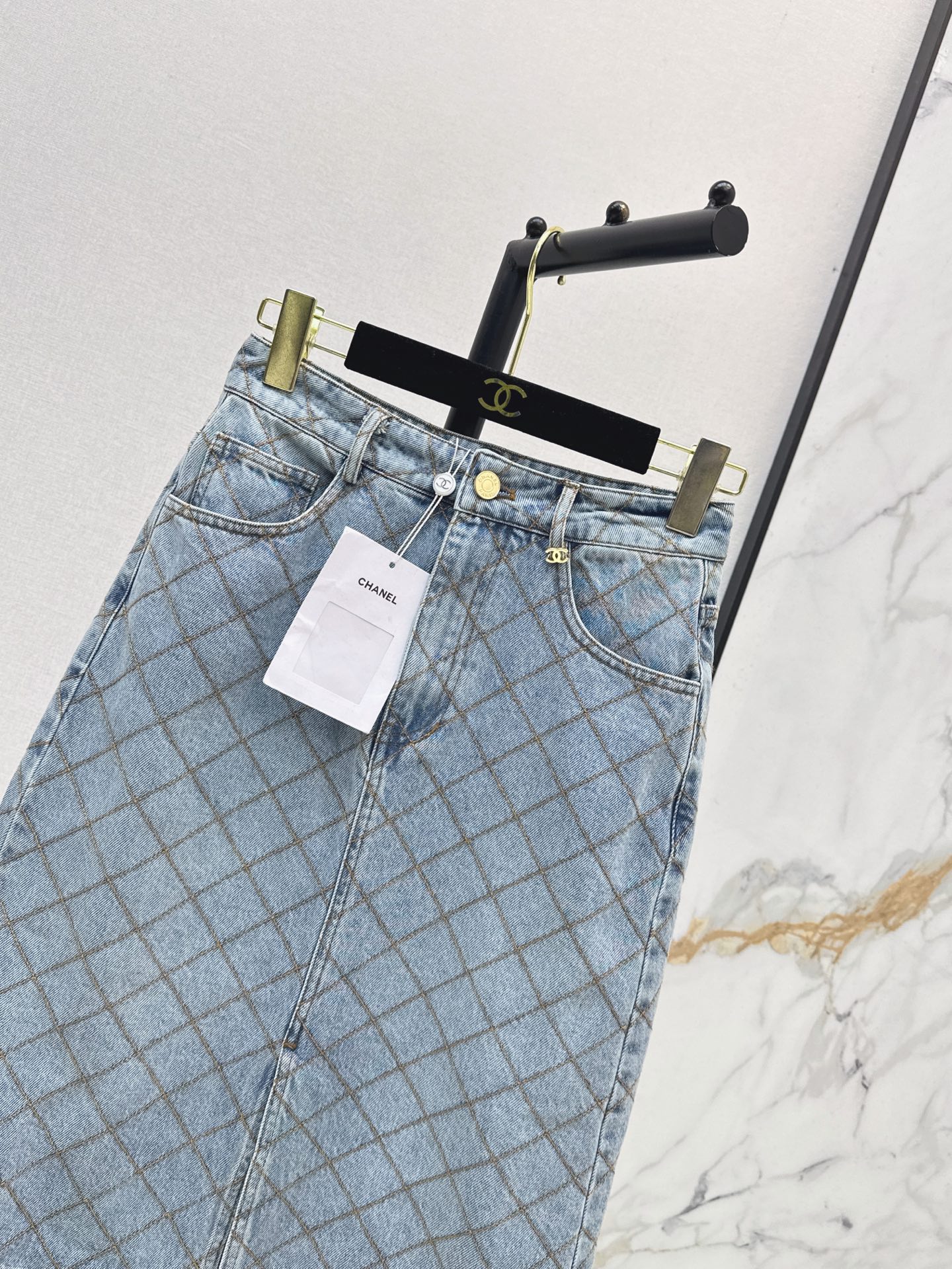 Chan 26fw diamond pattern denim skirt