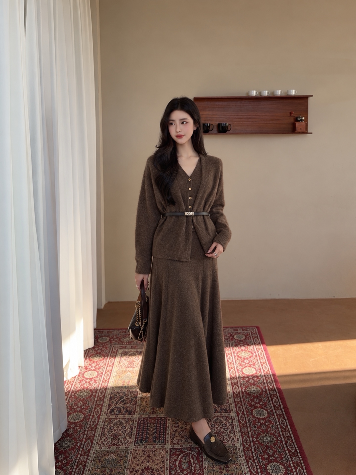 Her 26fw knit cardigan vest pleated skirt sets