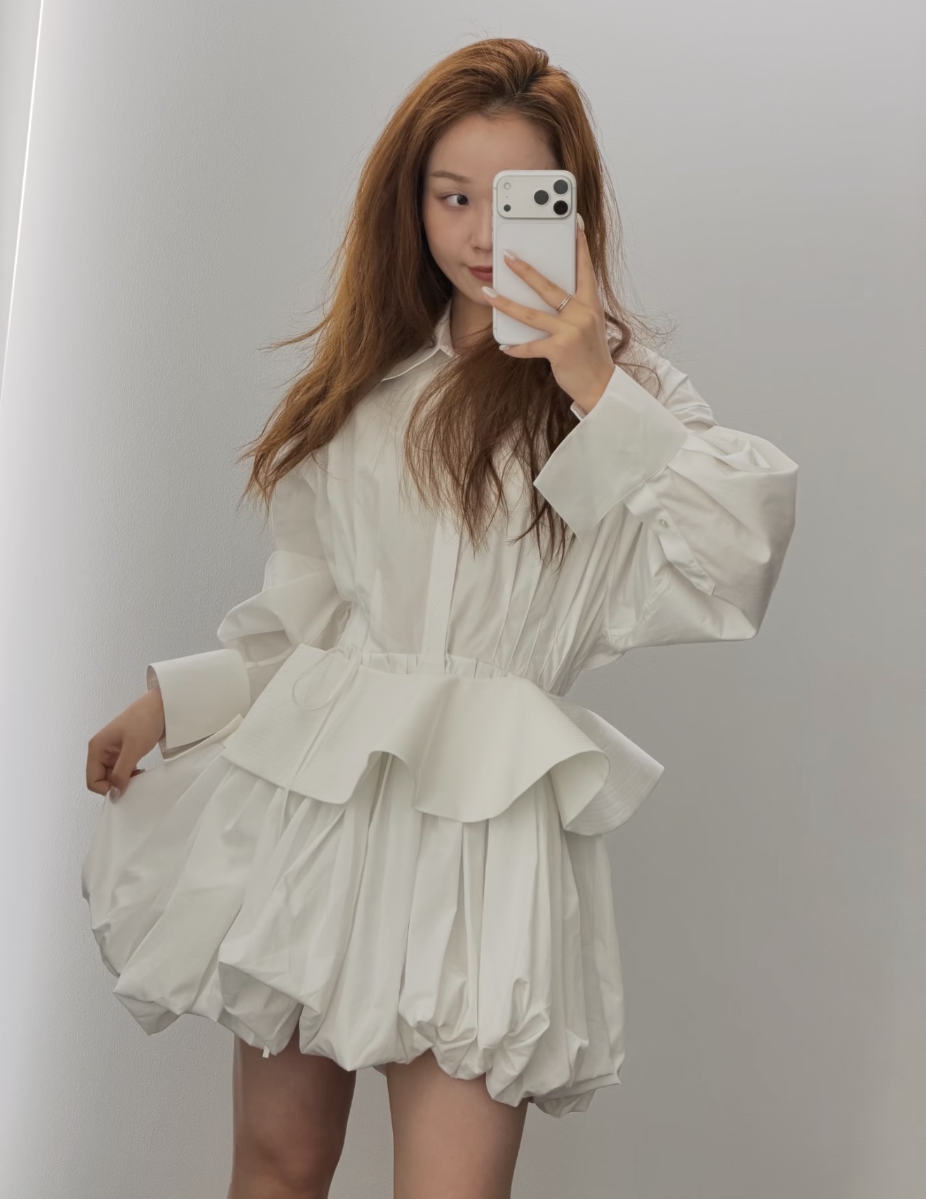 Celi 26fw detachable ruffle belted shirt dress